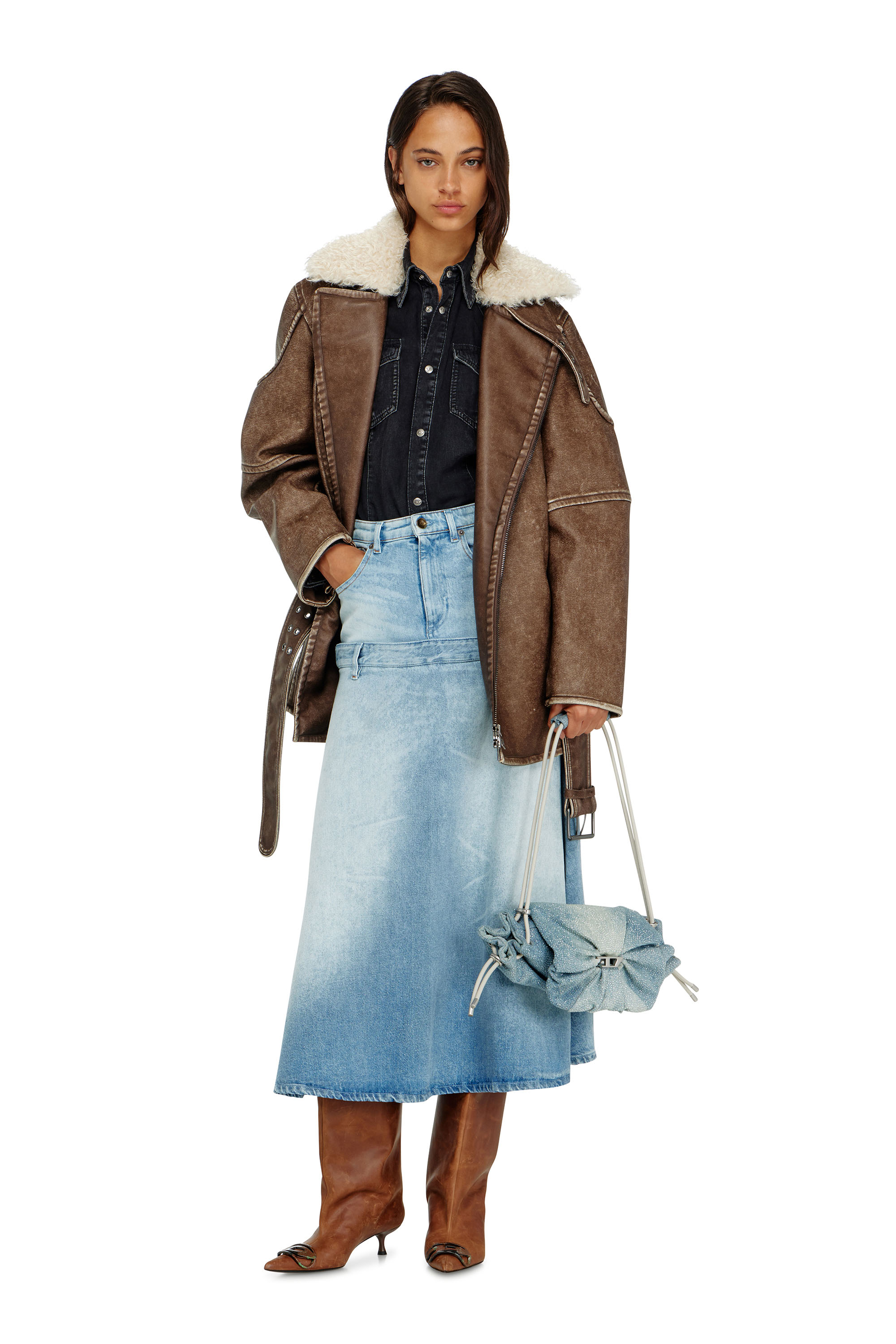 Diesel - G-EYSER, Woman's Double-breasted aviator-biker coat in Brown - 1