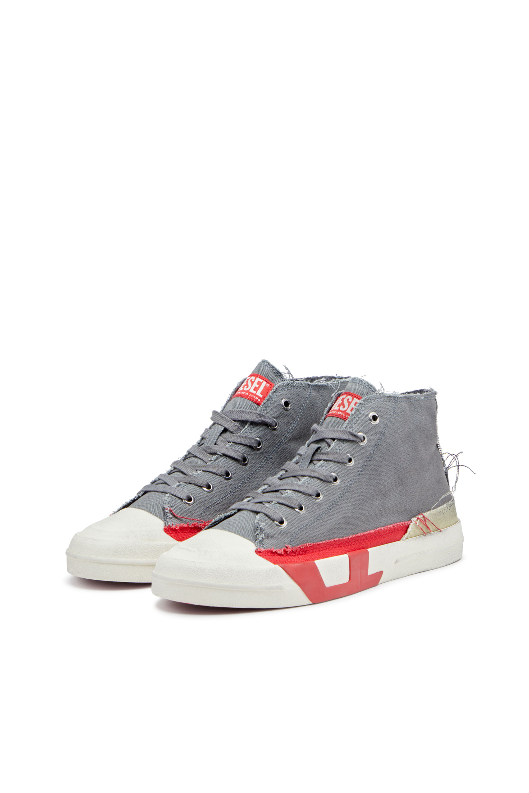 Diesel - S-D-VERSE MID, Man's S-D-Verse-Dirty-effect high-top canvas sneakers in Grey/Red - 9