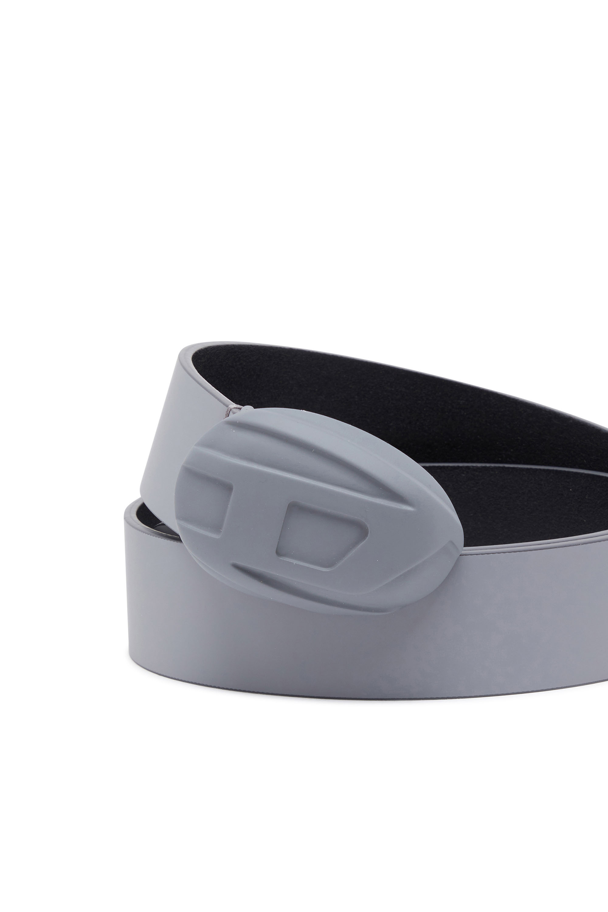 Diesel - B-1DR POD 40, Man Leather belt with hard-shell Oval D buckle in Grey - Image 3