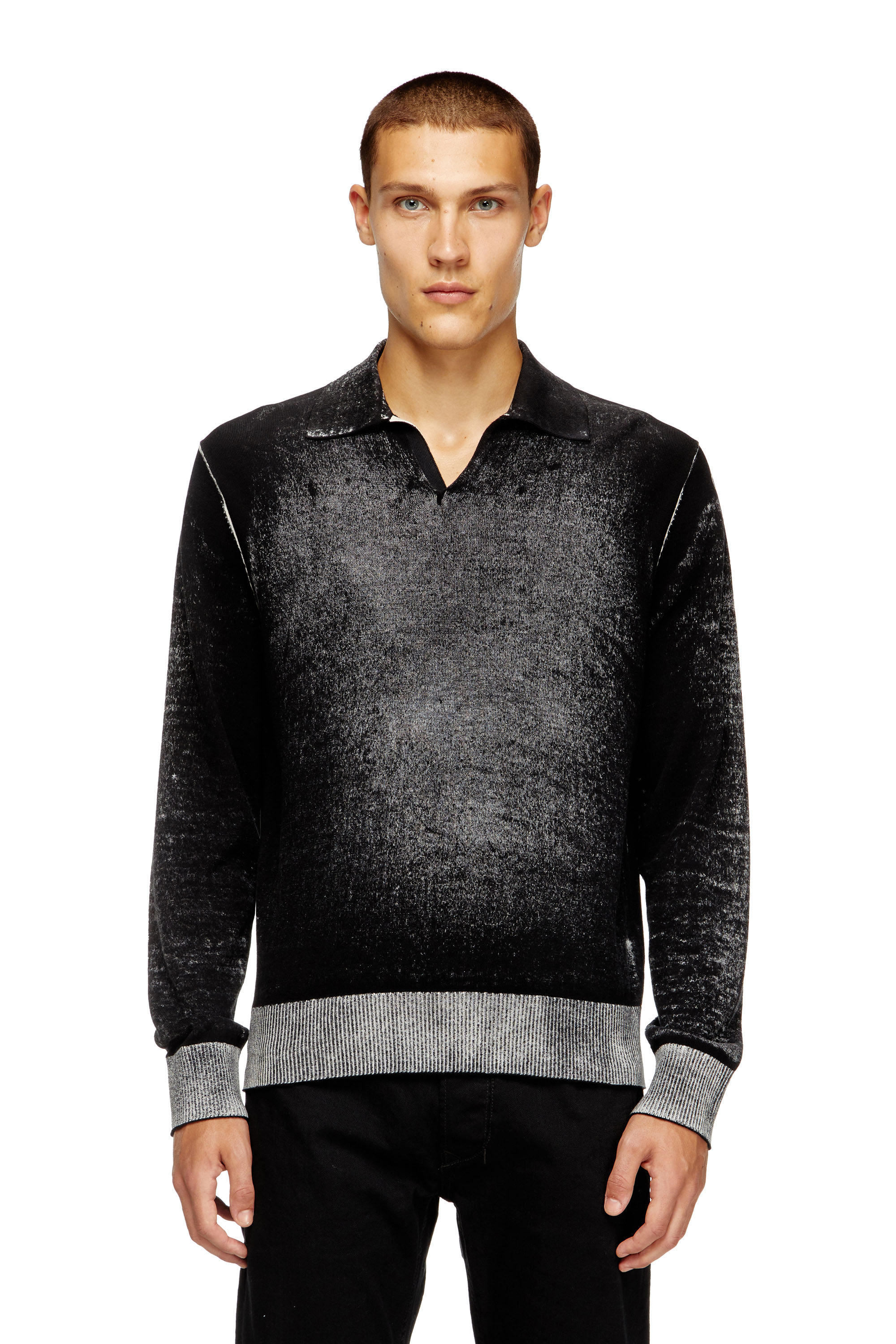 Diesel - K-LORENZO, Man's Reverse-print polo jumper in Black - 1