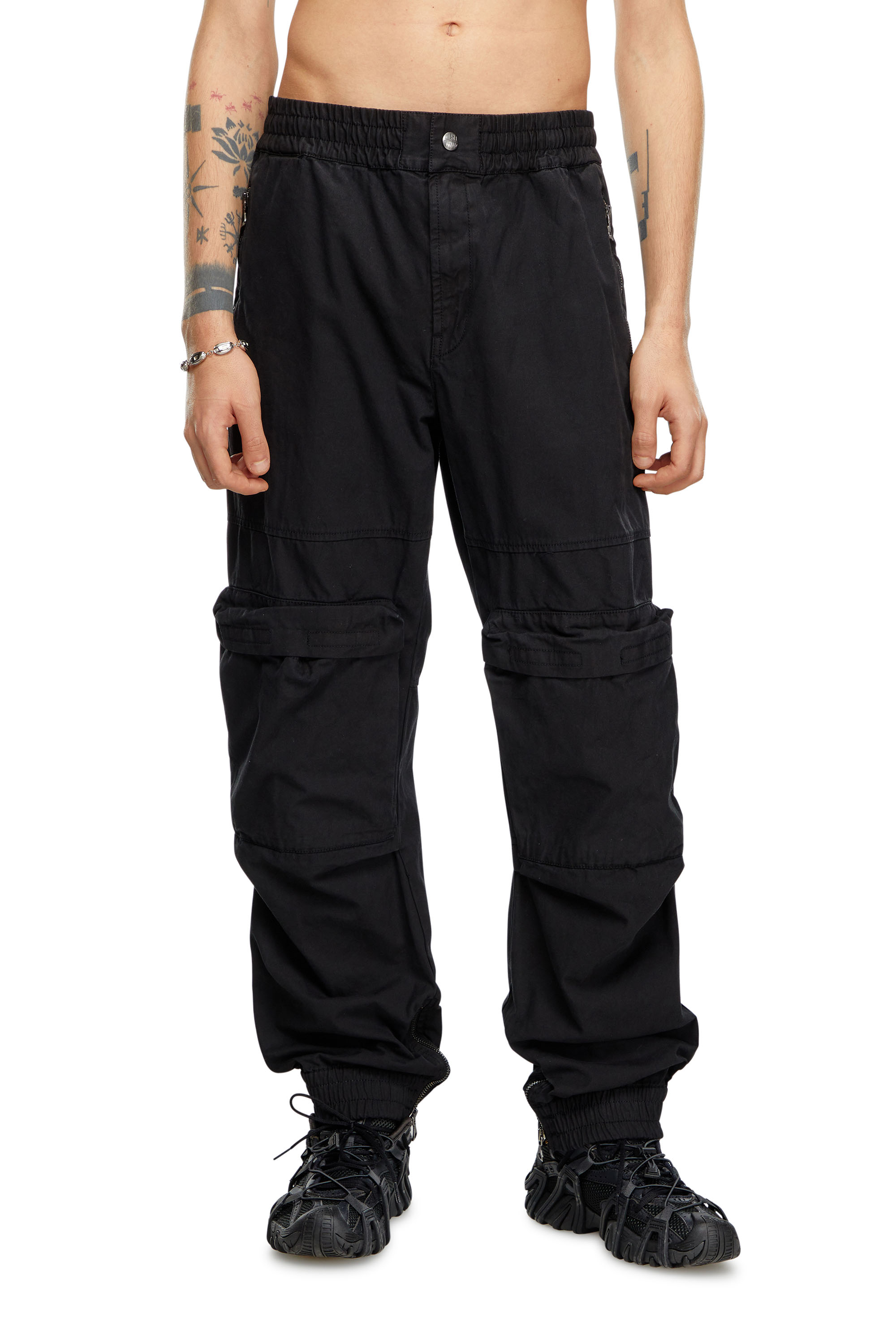 Diesel - P-BEECK, Man Cargo pants in faded organic cotton in Black - Image 1