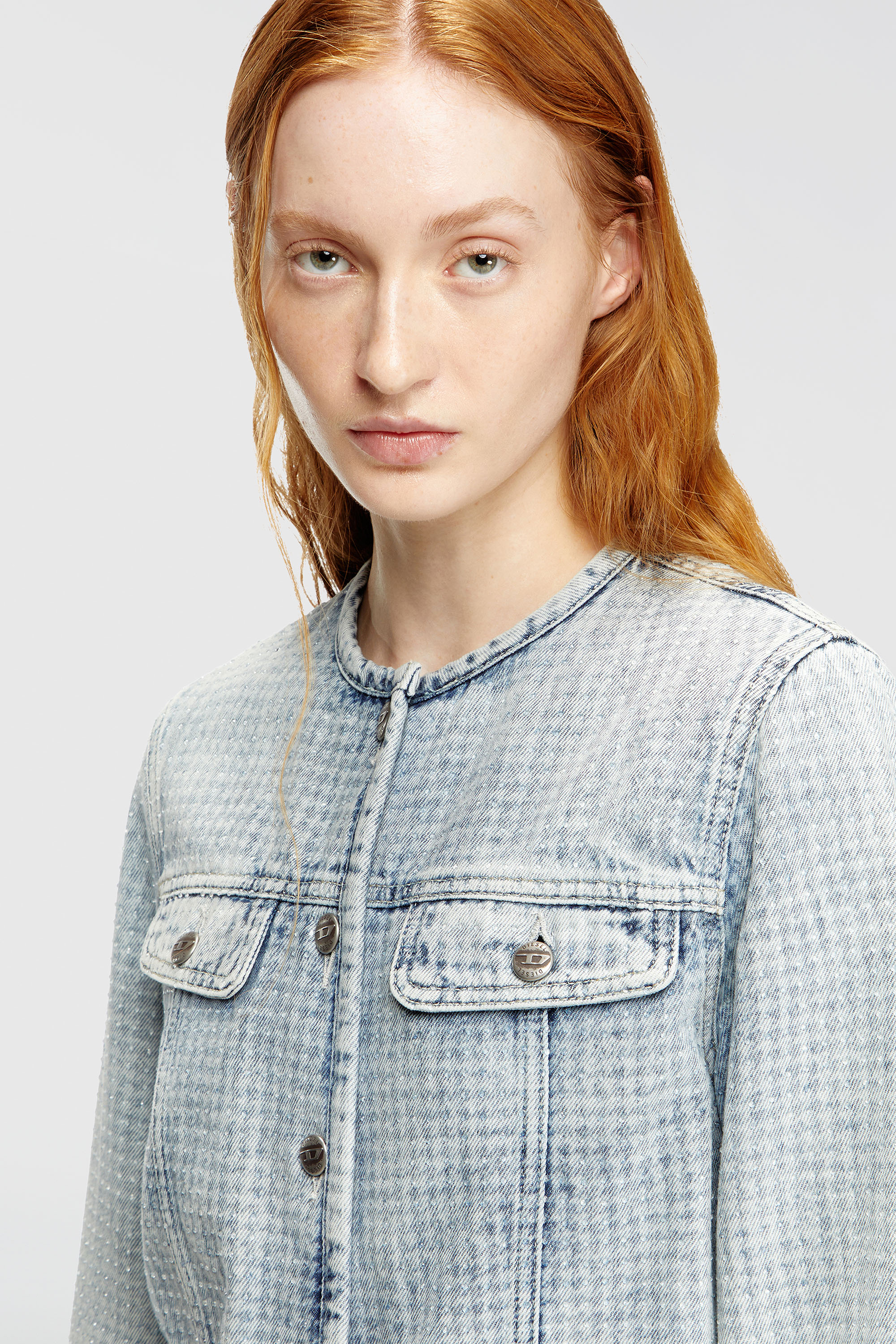 Diesel - DE-GRAFY-S, Woman's Jacket in graphic denim with crystals in Light Blue - 5