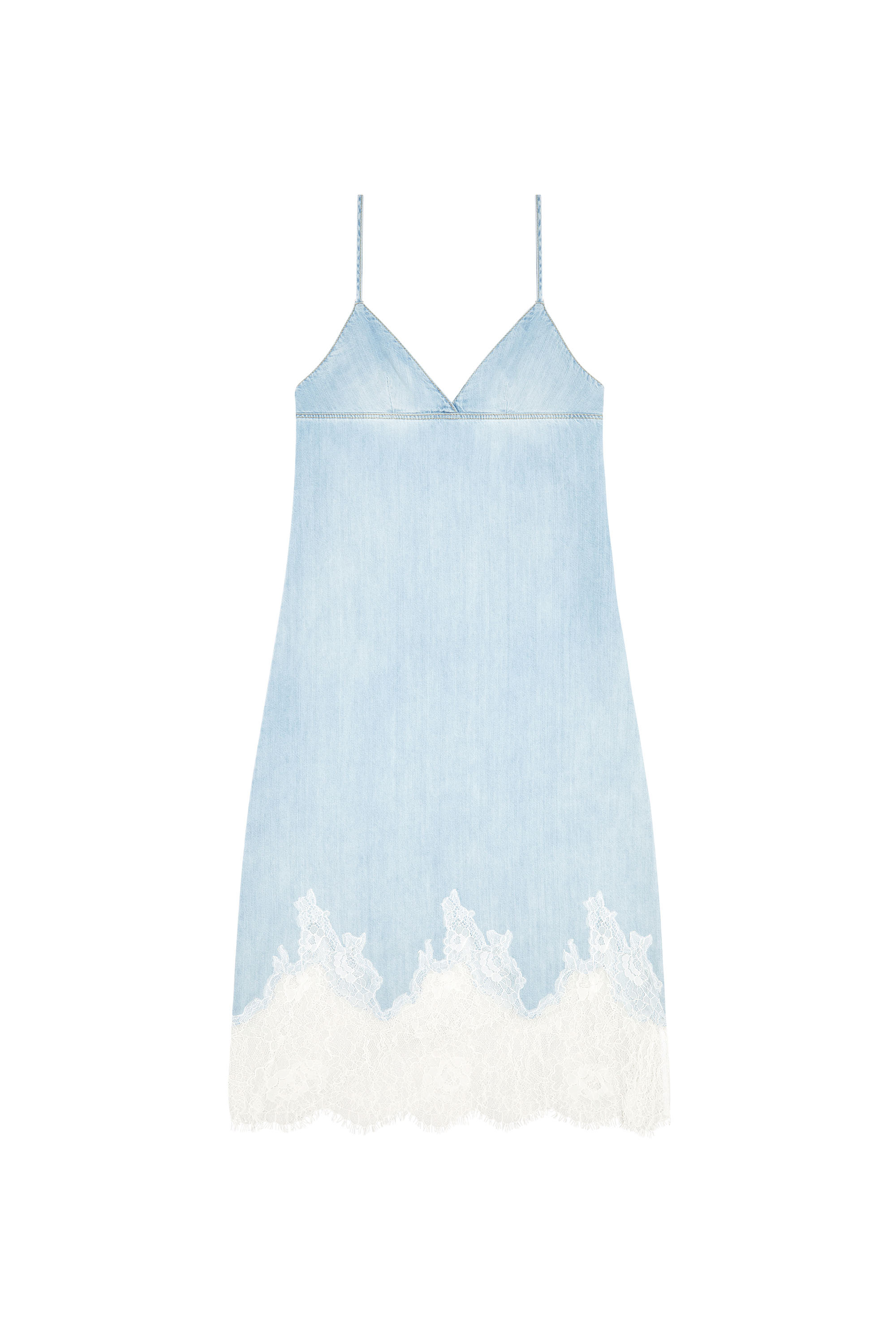 Diesel - DE-RUDE-S, Woman Strappy dress in denim and lace in Blue - Image 1
