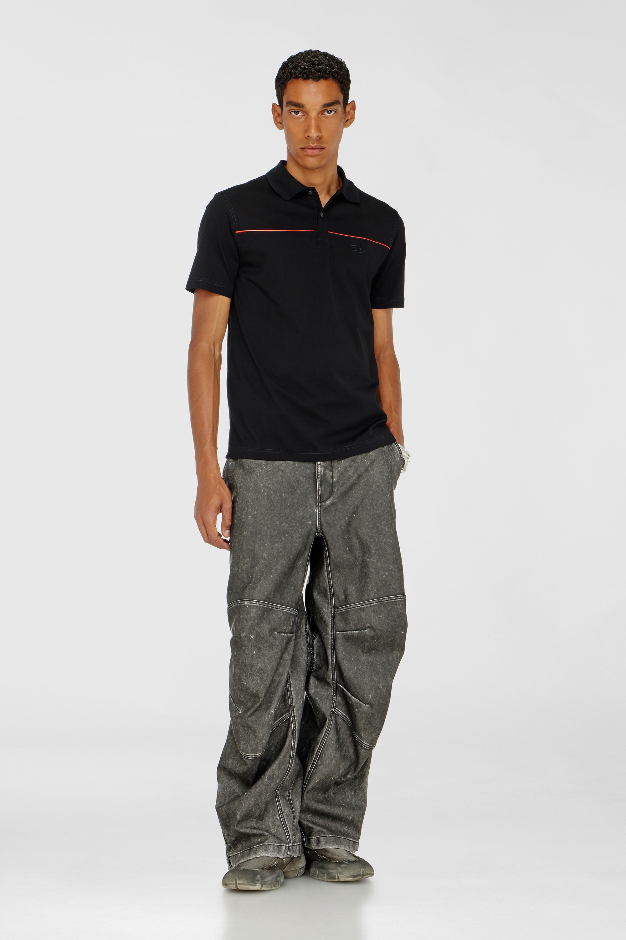 Diesel - T-REJUST-PIPING, Man's Polo shirt with contrast piping in Black - 2