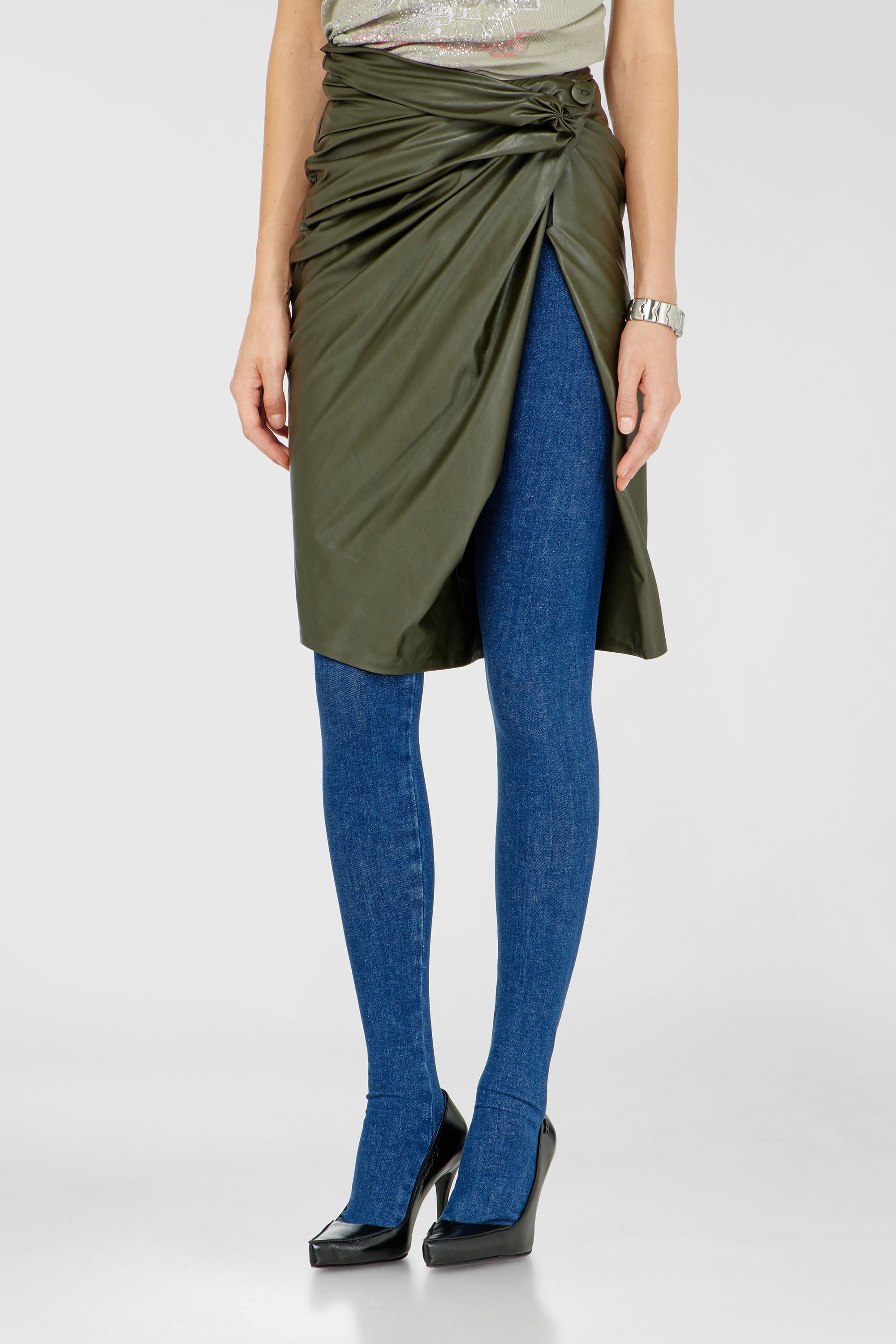 Diesel - O-DASLI, Woman's Draped pencil skirt with split in Military Green - 1