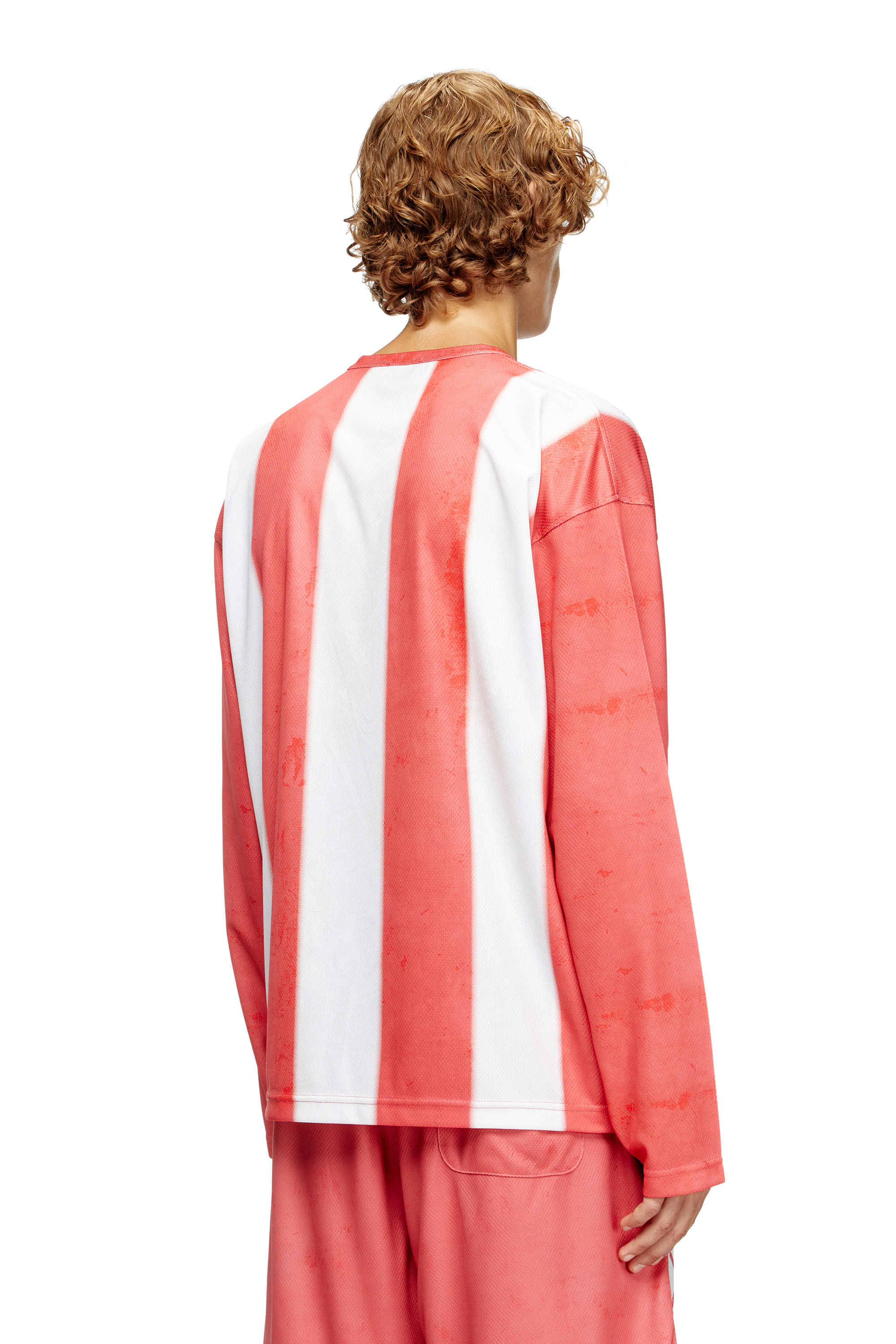 Diesel - T-RUBY, Man's Striped long-sleeve T-shirt with photo patches in Red/White - 4