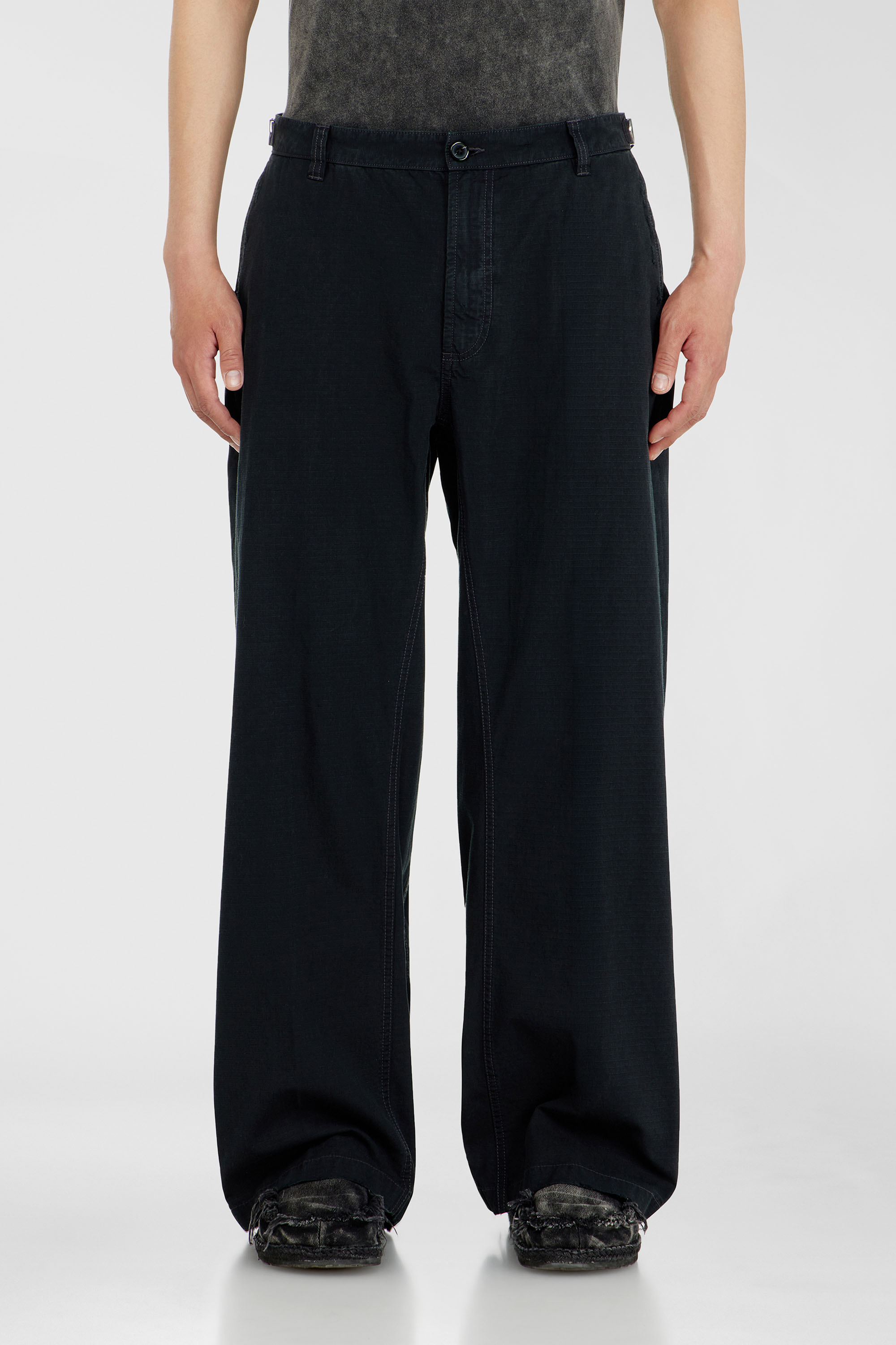 Diesel - P-BALL, Man's Cotton ripstop pants with side buckles in Black - 1
