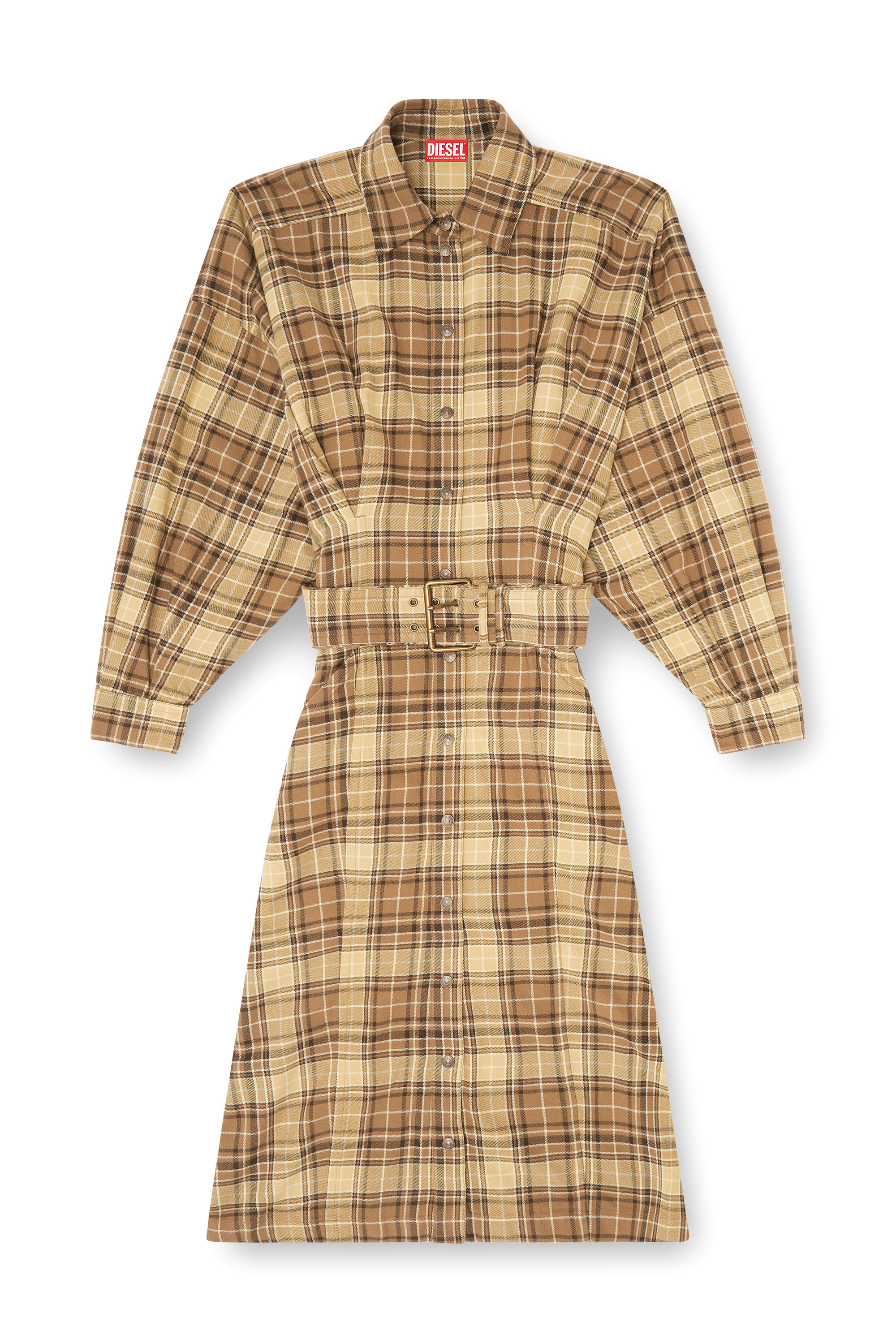 Diesel - D-EDALUS, Woman's Midi dress in check flannel with wide belt in null - 1