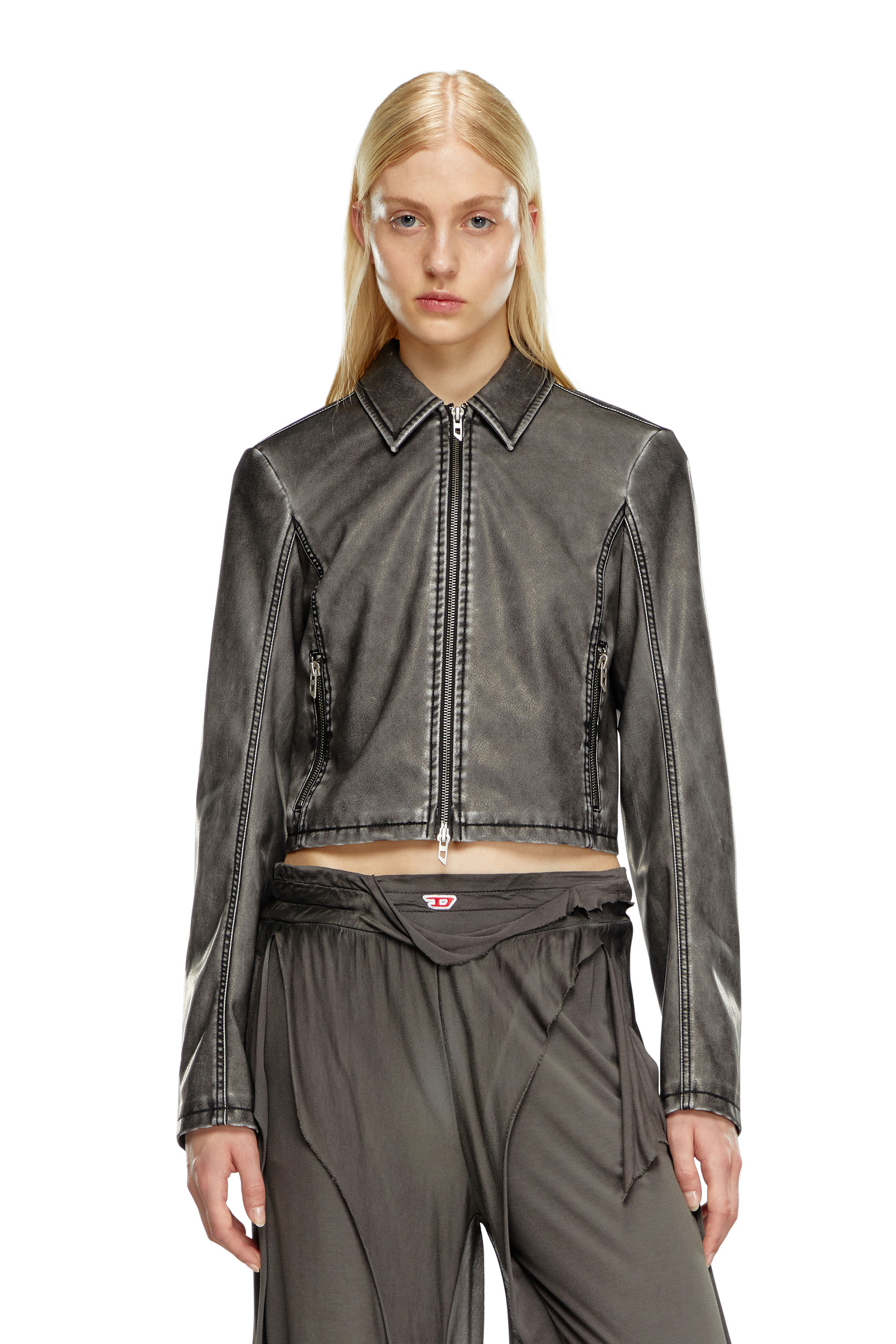 Diesel - G-OTA, Woman Cropped jacket in washed tech fabric in Black - Image 1