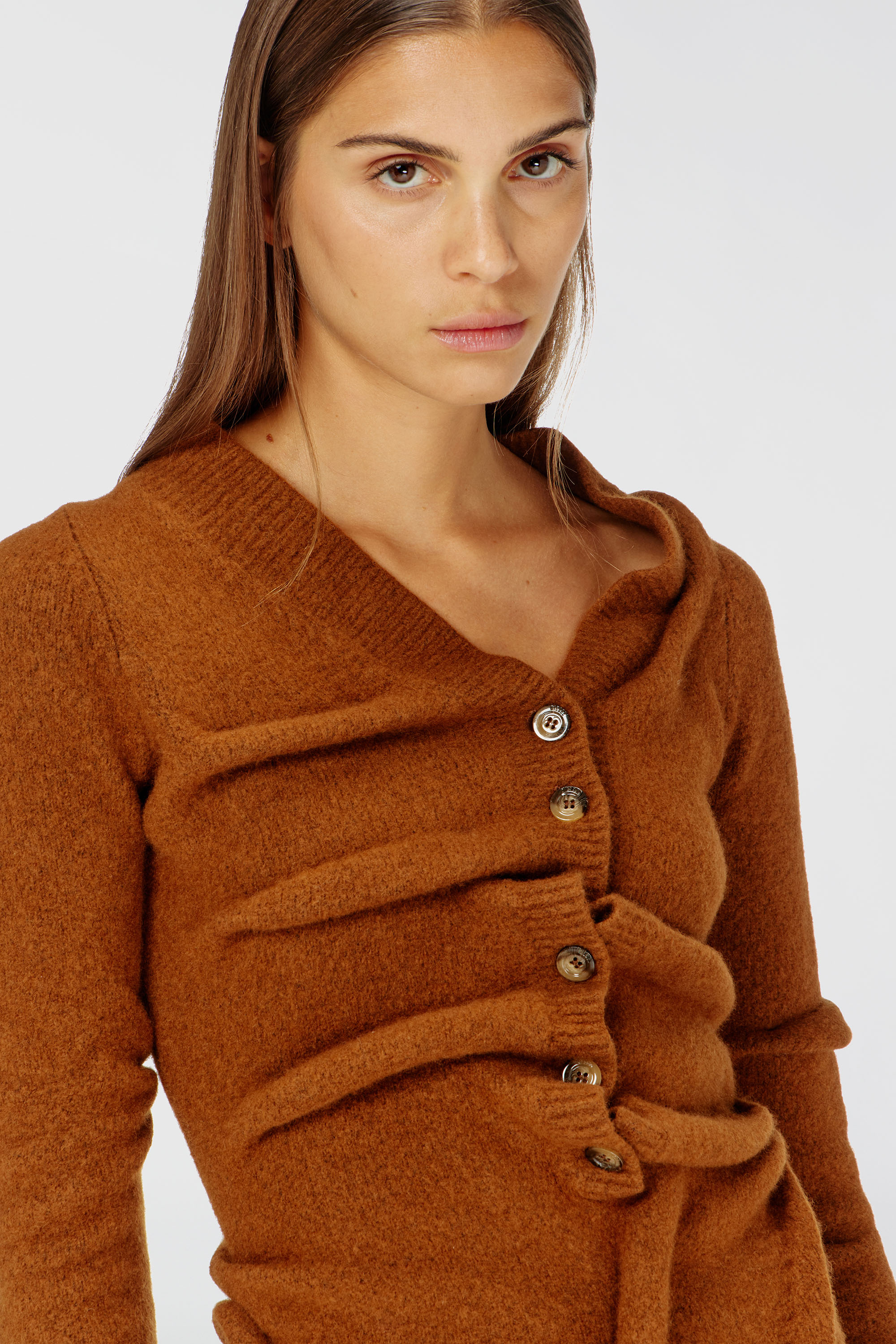 Diesel - M-ANITA, Woman's Short cardigan dress in wrinkled boiled knit in Brown - 5