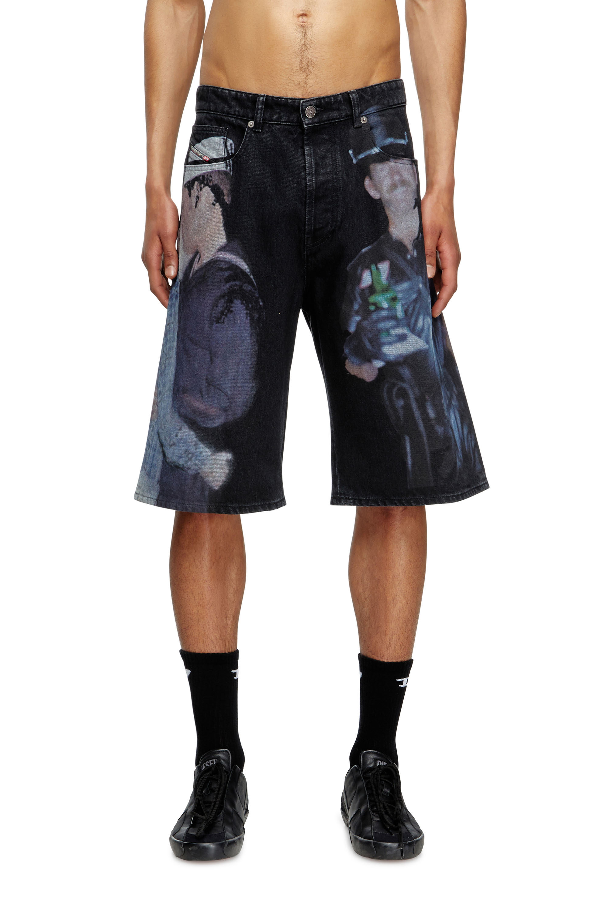 Diesel - PR-D-RIXFORD-S, Unisex's Denim shorts with multicolour print in Black - 1
