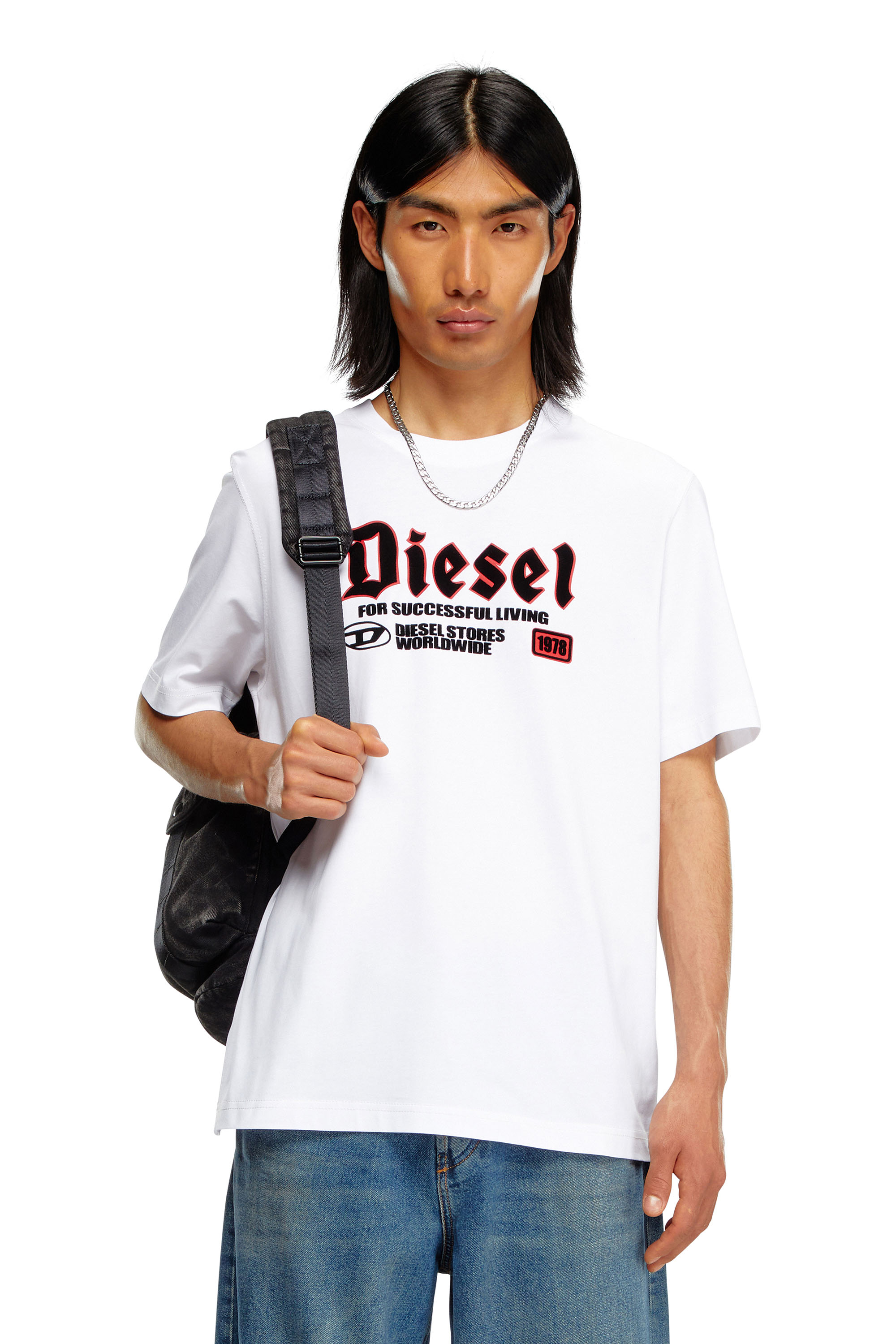 Diesel - T-ADJUST-K1, Man T-shirt with flocked Diesel print in White - Image 1