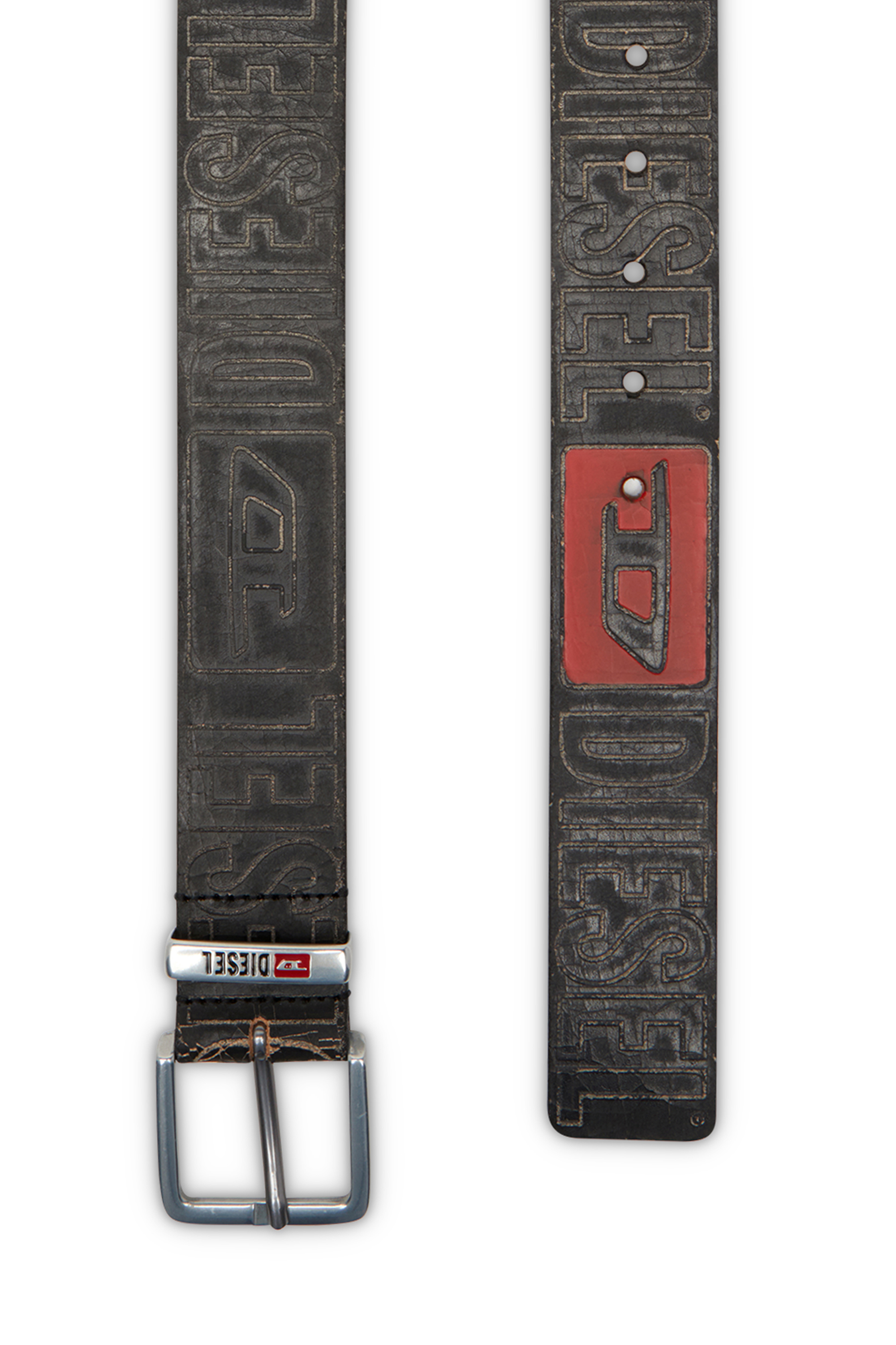 Diesel - B-BISCOTTO OUTLINE, Man's 4 cm leather belt with logo in Black - 2