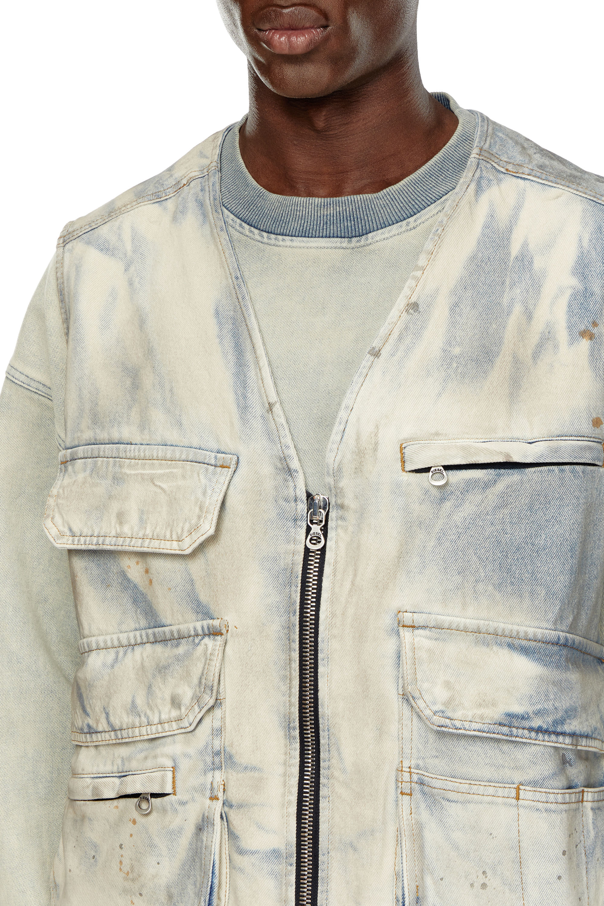 Diesel - D-SAMP-S, Man's Sleeveless jacket in solarised denim in Blue/White - 5