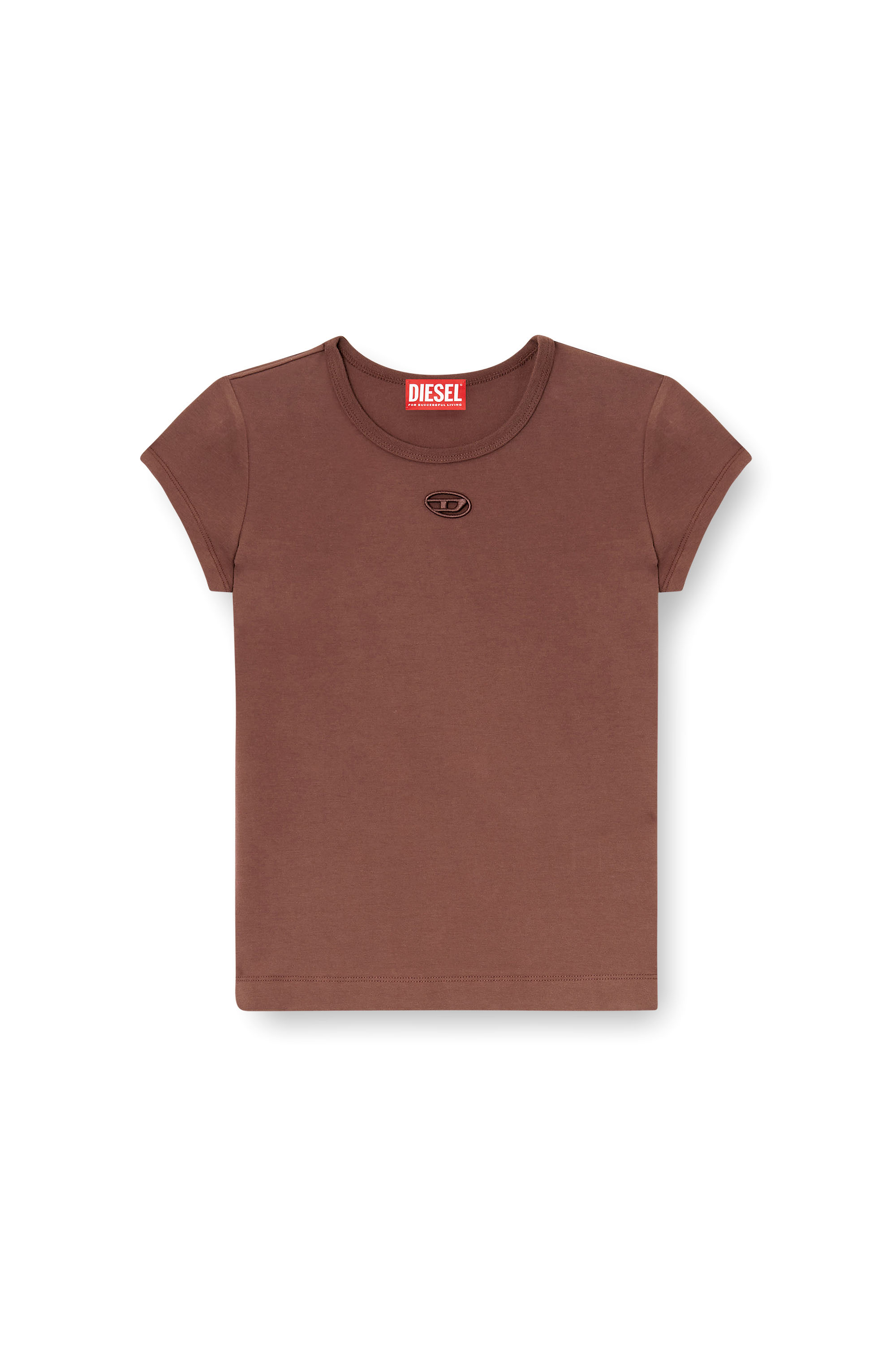 Diesel - T-ANGIE-OD, Woman's T-shirt with cut-out embroidered logo in Brown - 2