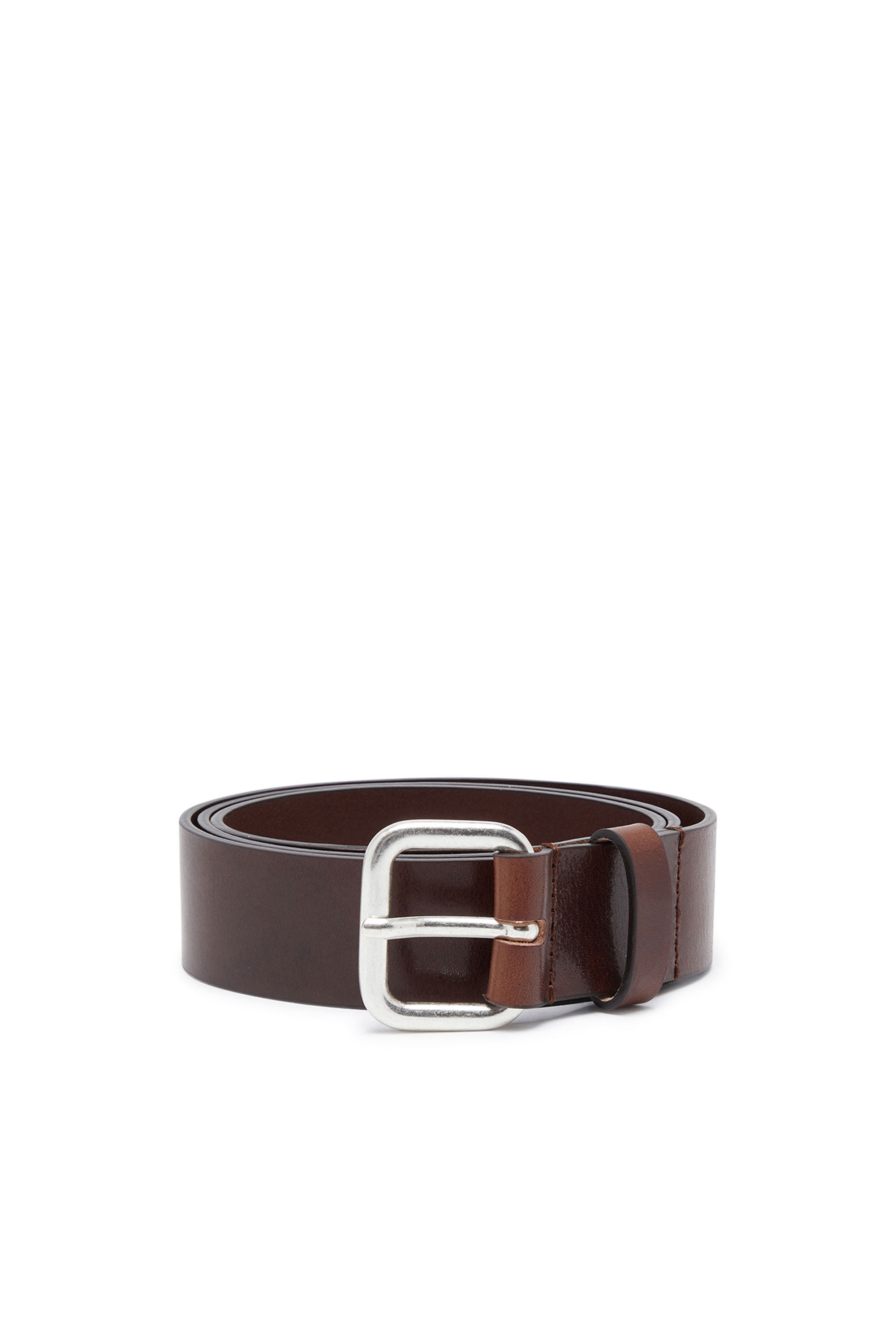 Diesel - B-1DR SCRATCH END, Man Leather belt with metal logo insert in Brown - Image 1