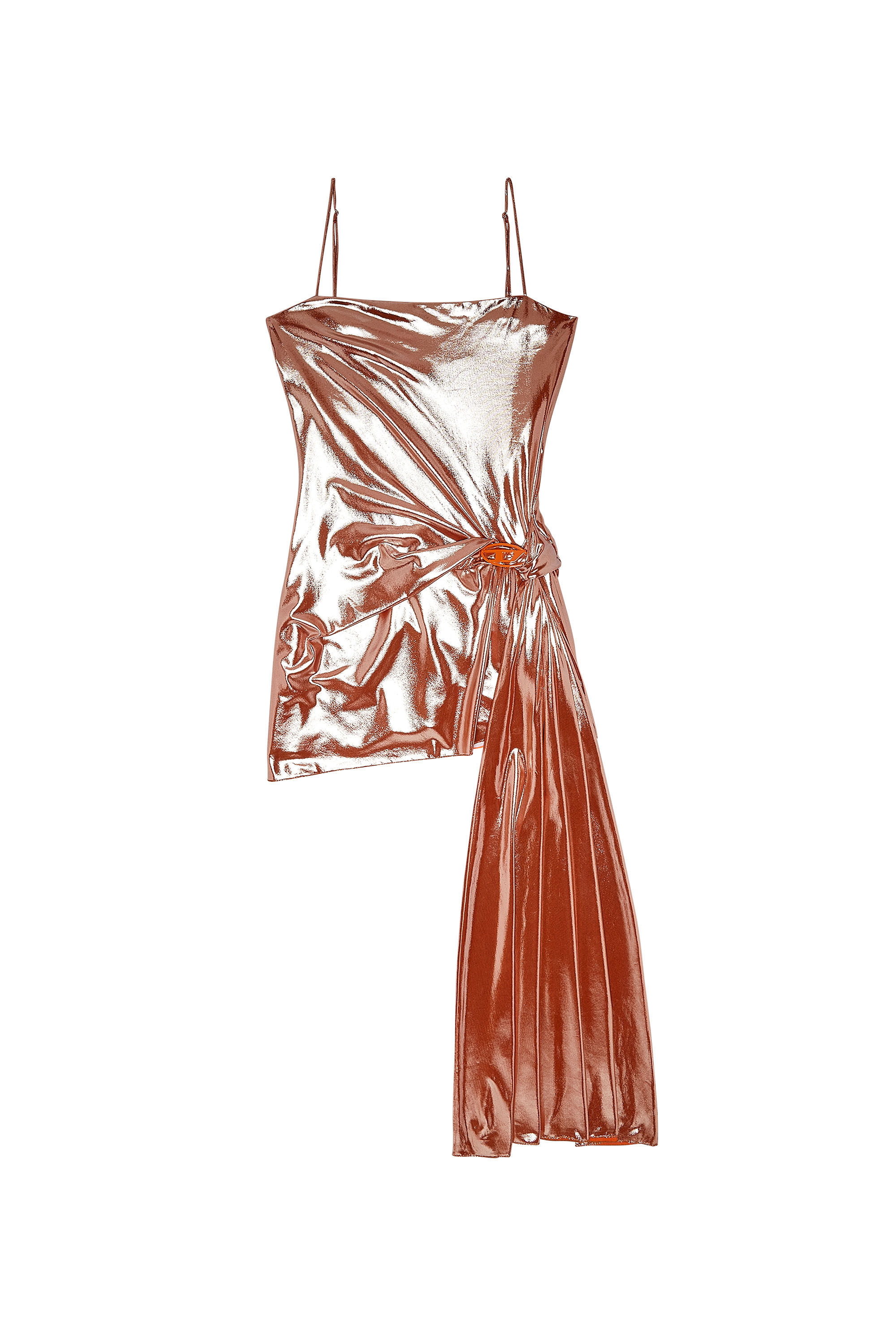Diesel - D-BLAS, Woman Short metallic dress with draped panel in Pink - Image 1