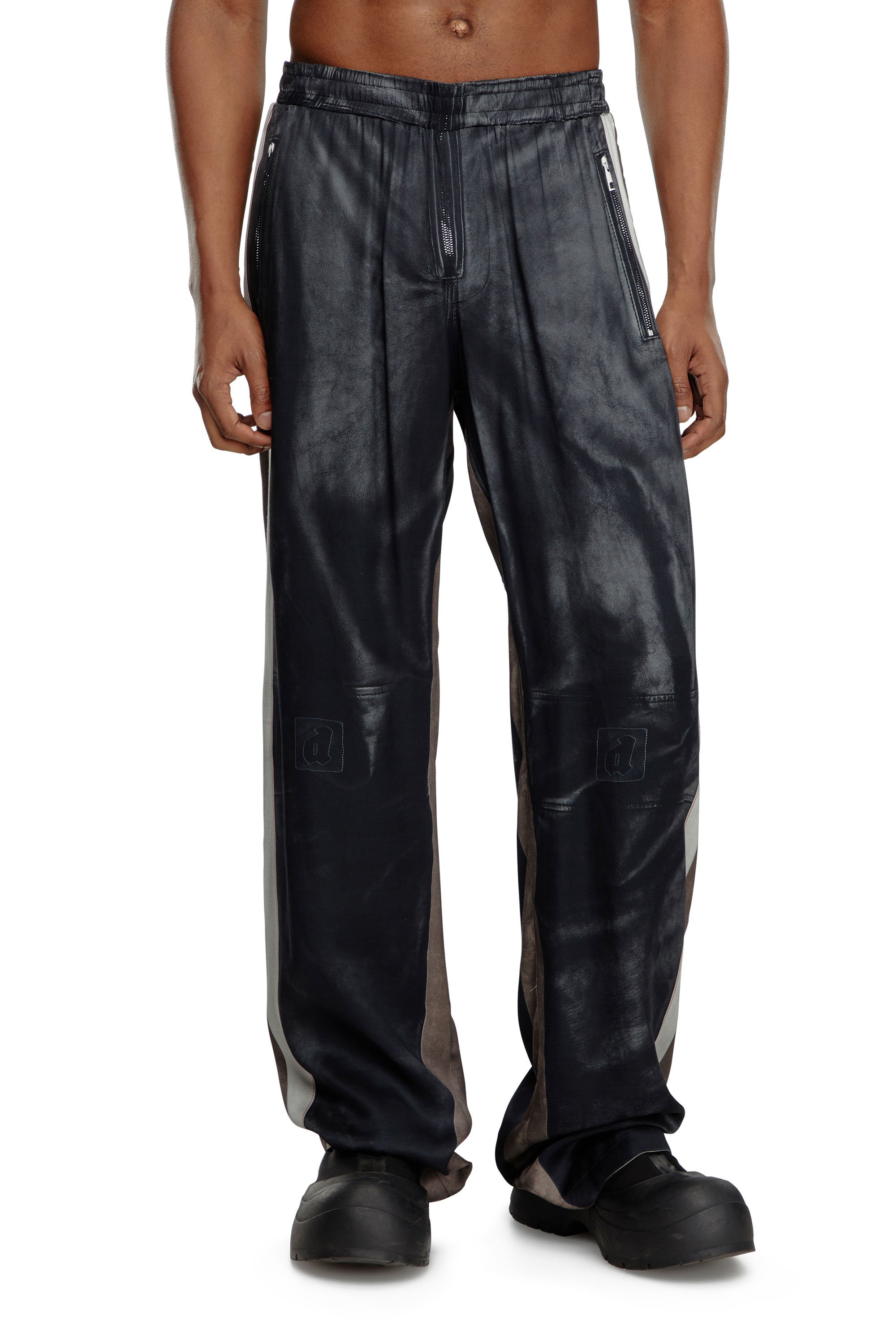 Diesel - P-AFTER, Man Viscose pants with leather-effect print in Black - Image 1