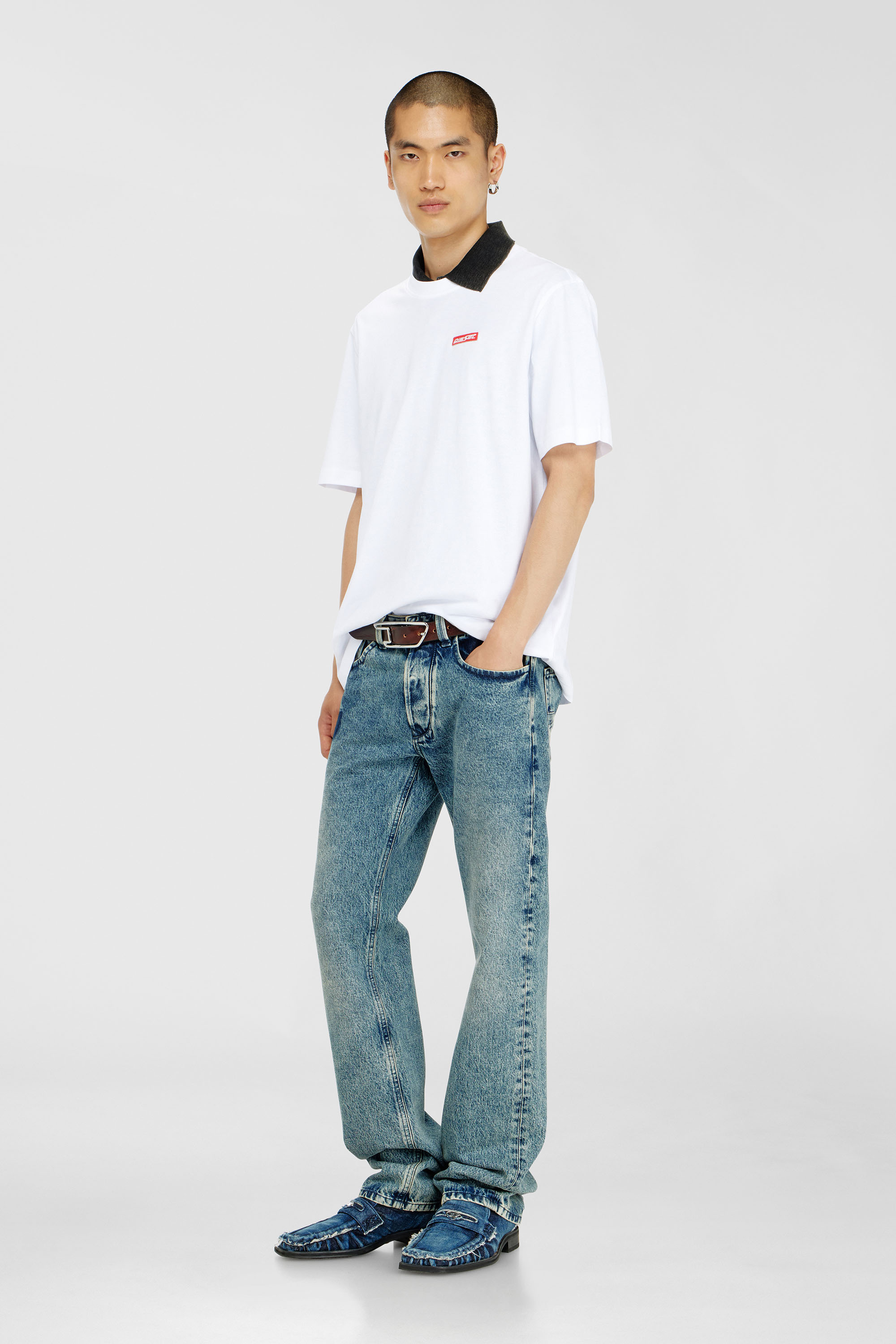 Diesel - T-ADJUST-AA12, Man's Cotton T-shirt with logo patch in White - 2