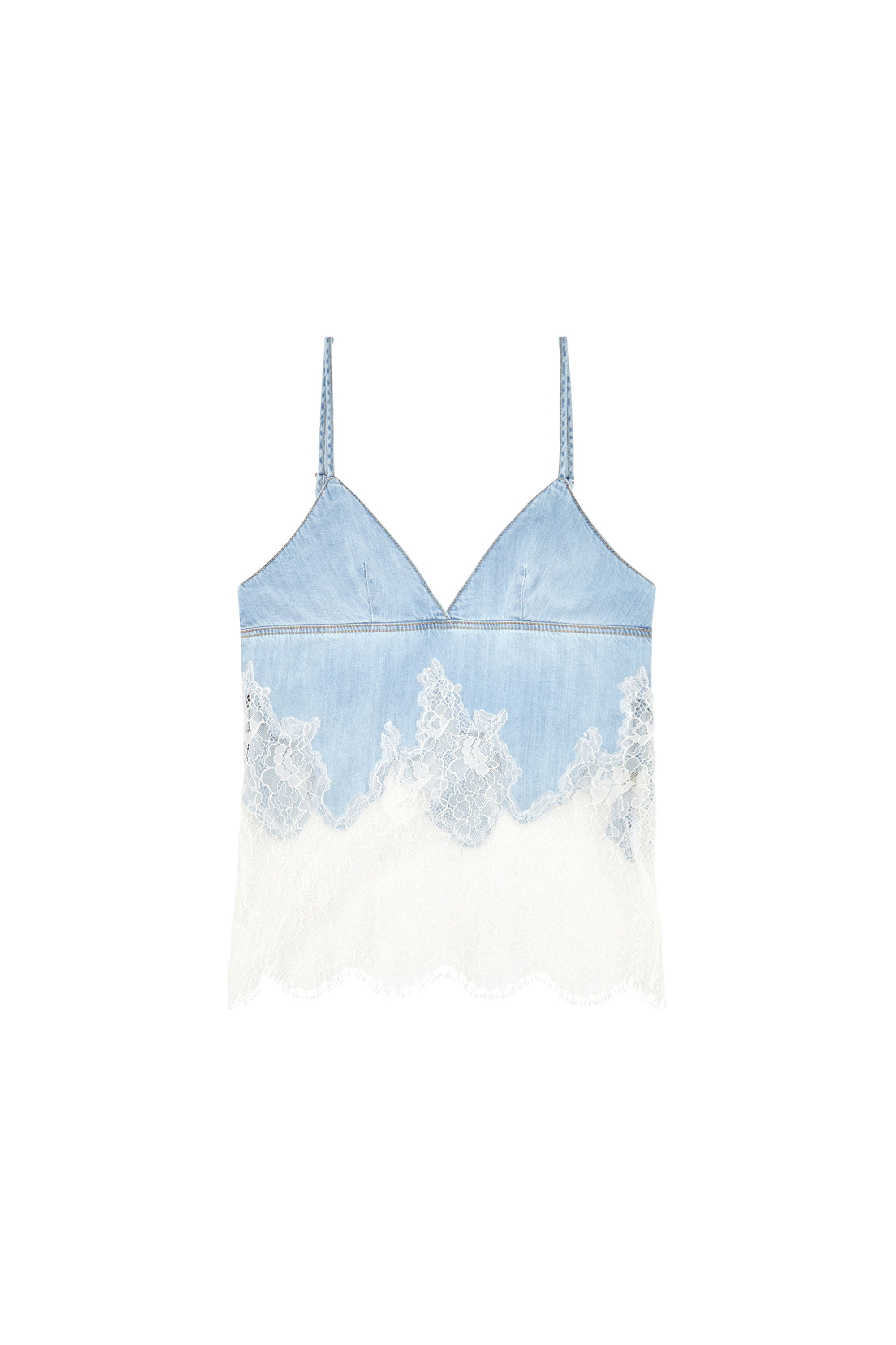 Diesel - DE-MONY-S, Woman Strappy top in denim and lace in Blue - Image 4