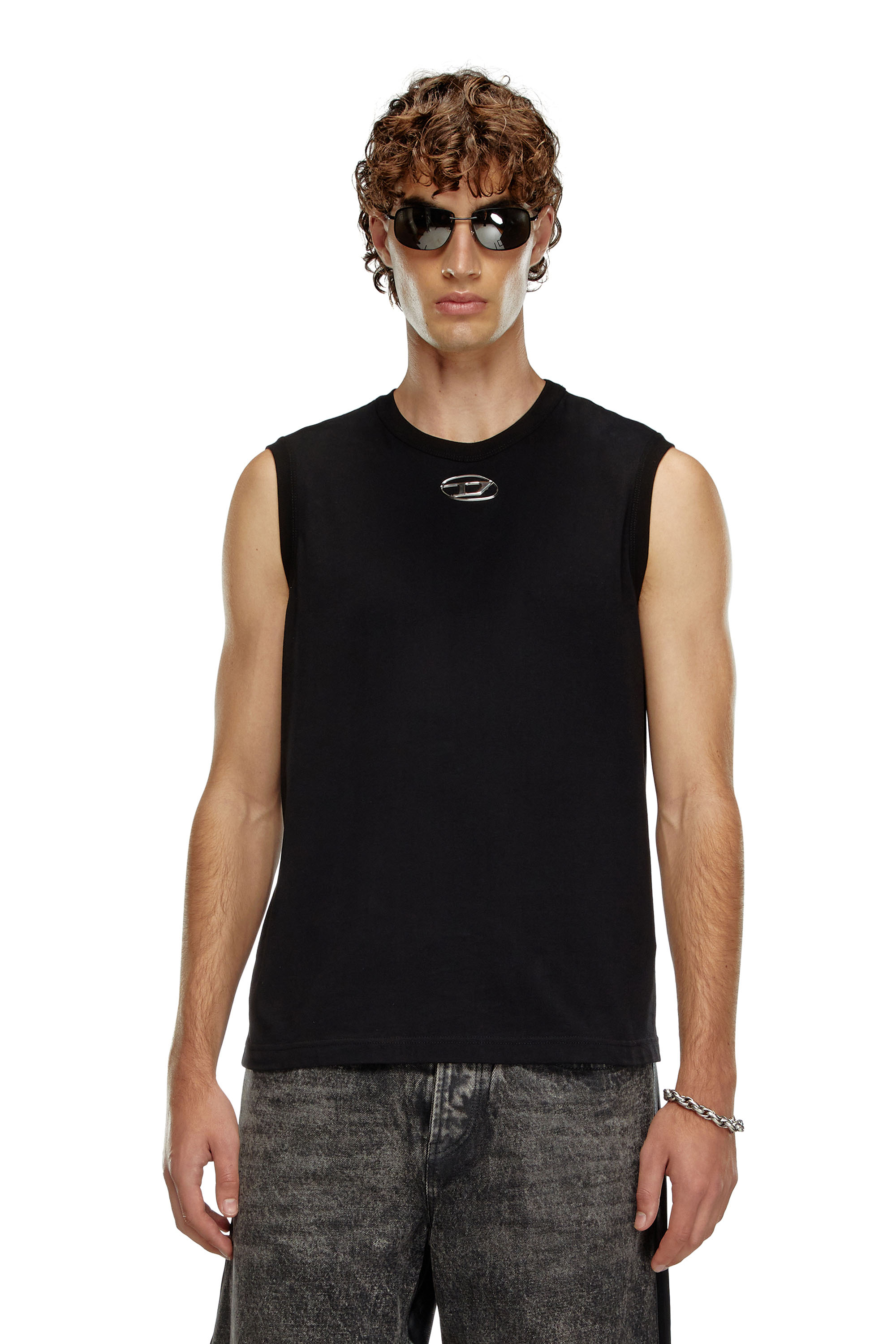 Diesel - T-BISCO-OD, Man Tank top with injection-moulded Oval D in Black - Image 1