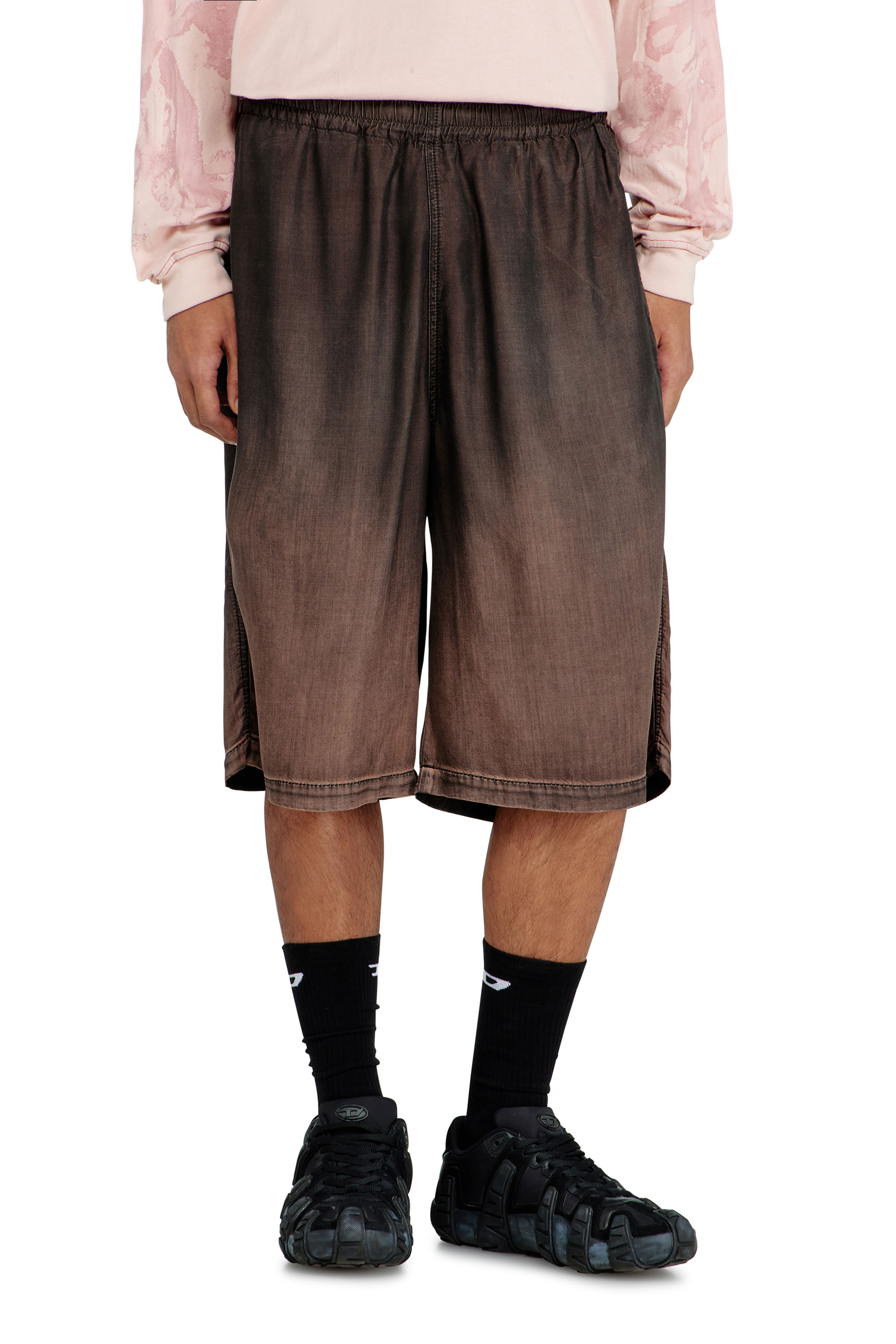 Diesel - D-RODER-SHORT-S, Unisex's Relaxed bermuda shorts in fluid coated denim in Dark Brown - 1
