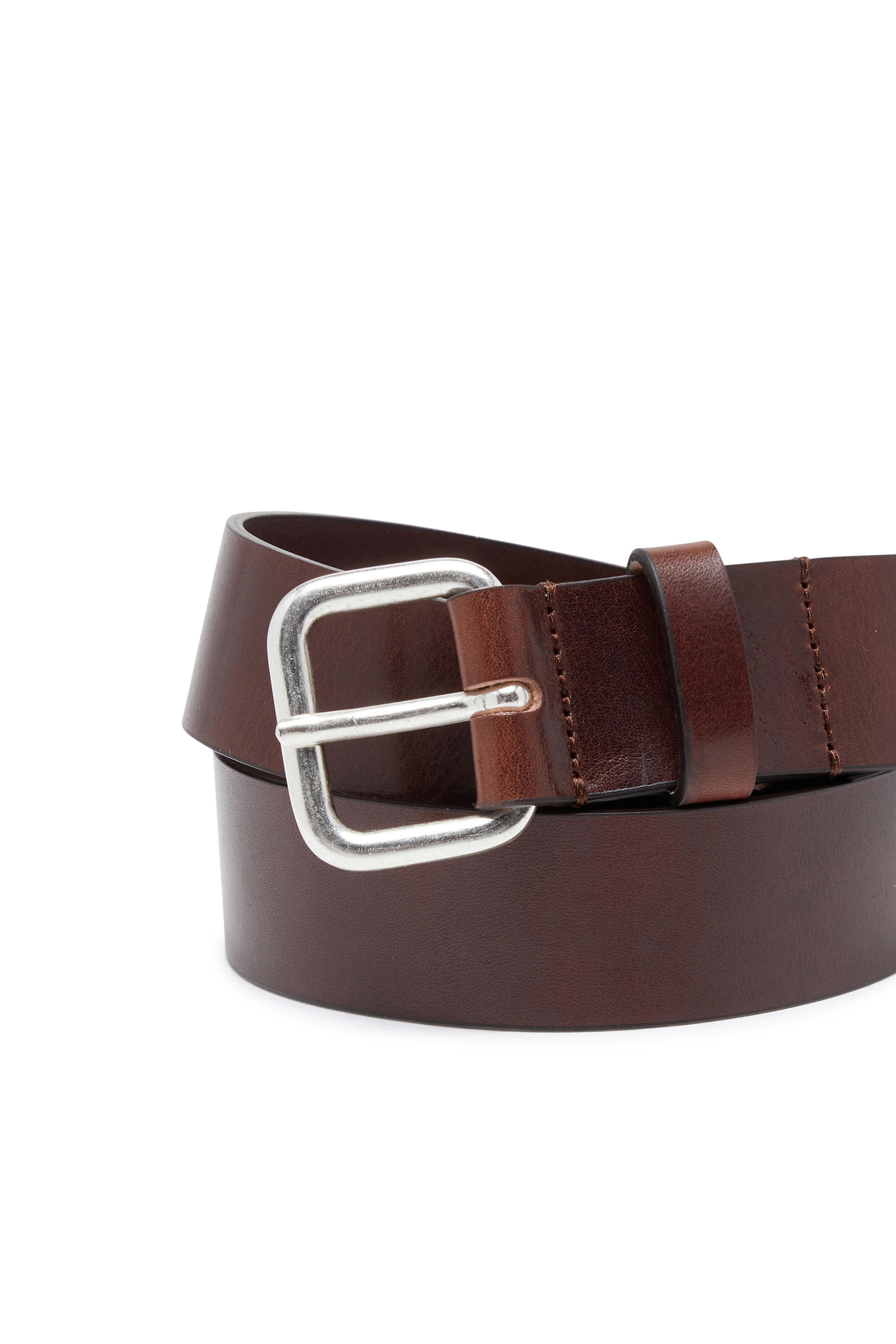 Diesel - B-1DR SCRATCH END, Man Leather belt with metal logo insert in Brown - Image 3