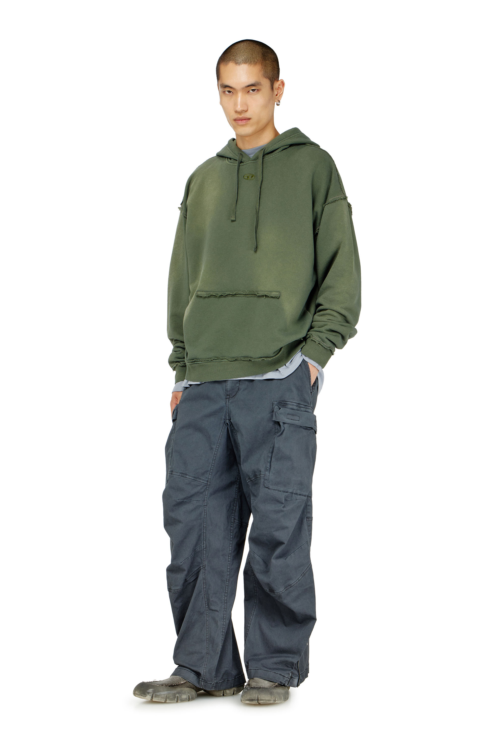 Diesel - S-POCK-HOOD, Man's Faded cotton hoodie with frayed details in null - 2
