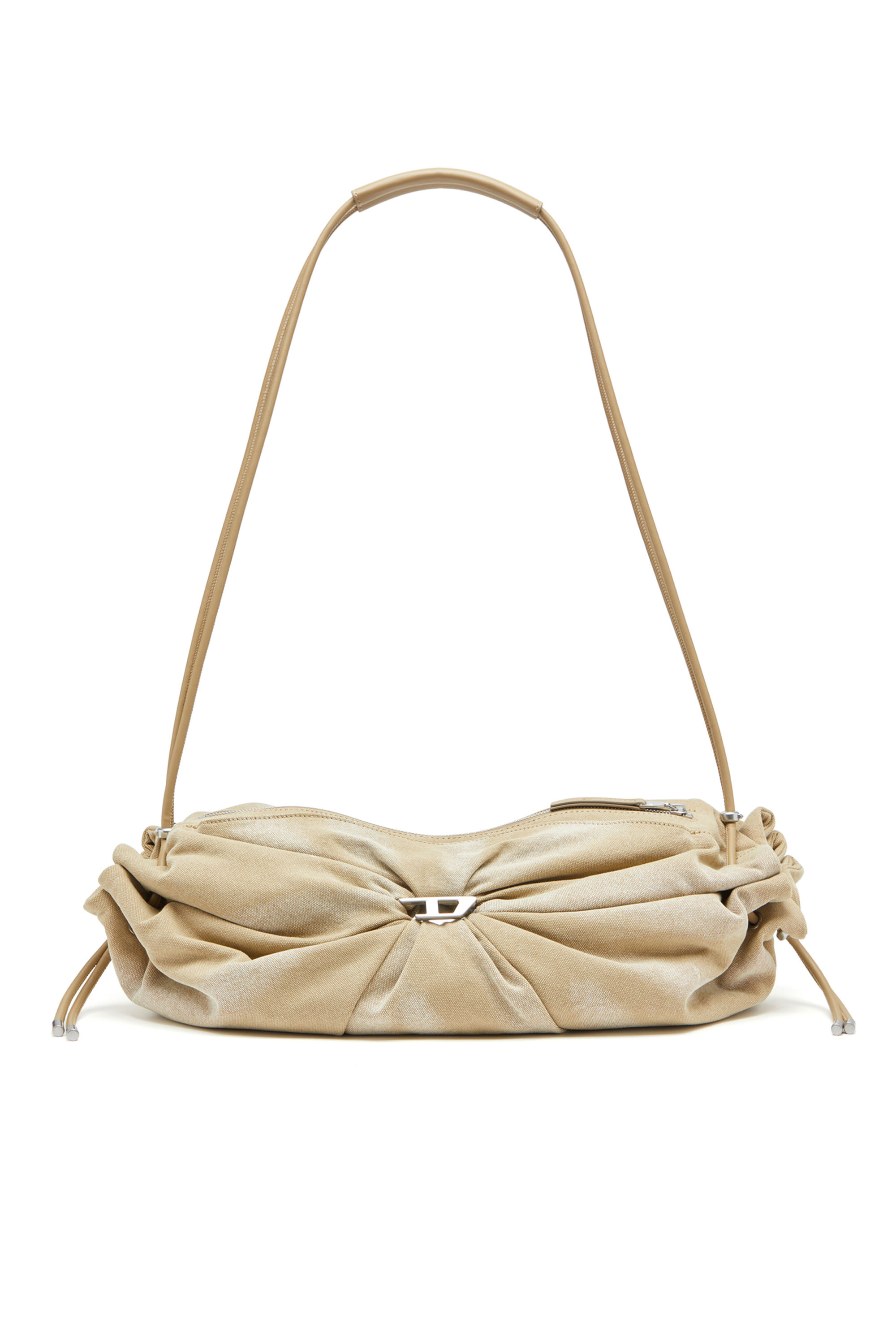 Diesel - SCRUNCH-D CROSSBODY L, Woman's Scrunched duffle bag in treated canvas in Beige - 1