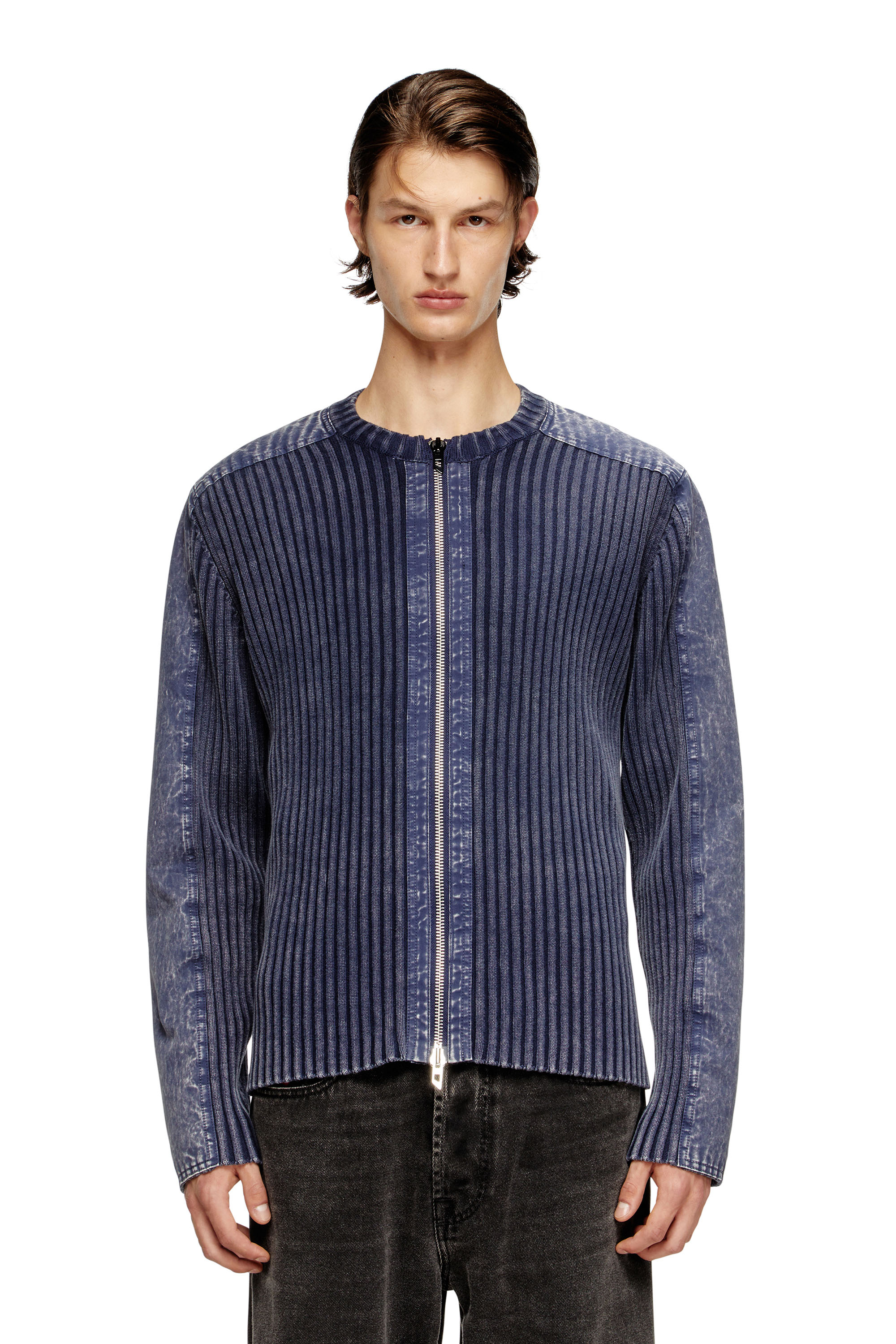 Diesel - K-MATTY, Man's Zip-up cardigan with contrast panels in Blue - 3
