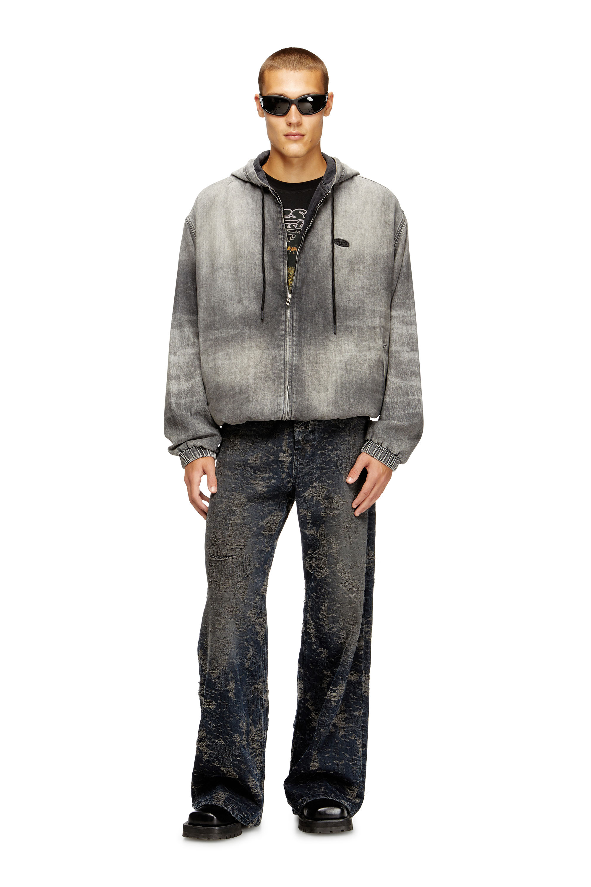 Diesel - D-OFFY-S, Unisex's Hooded jacket in marbled coated denim in Black/Dark grey - 2