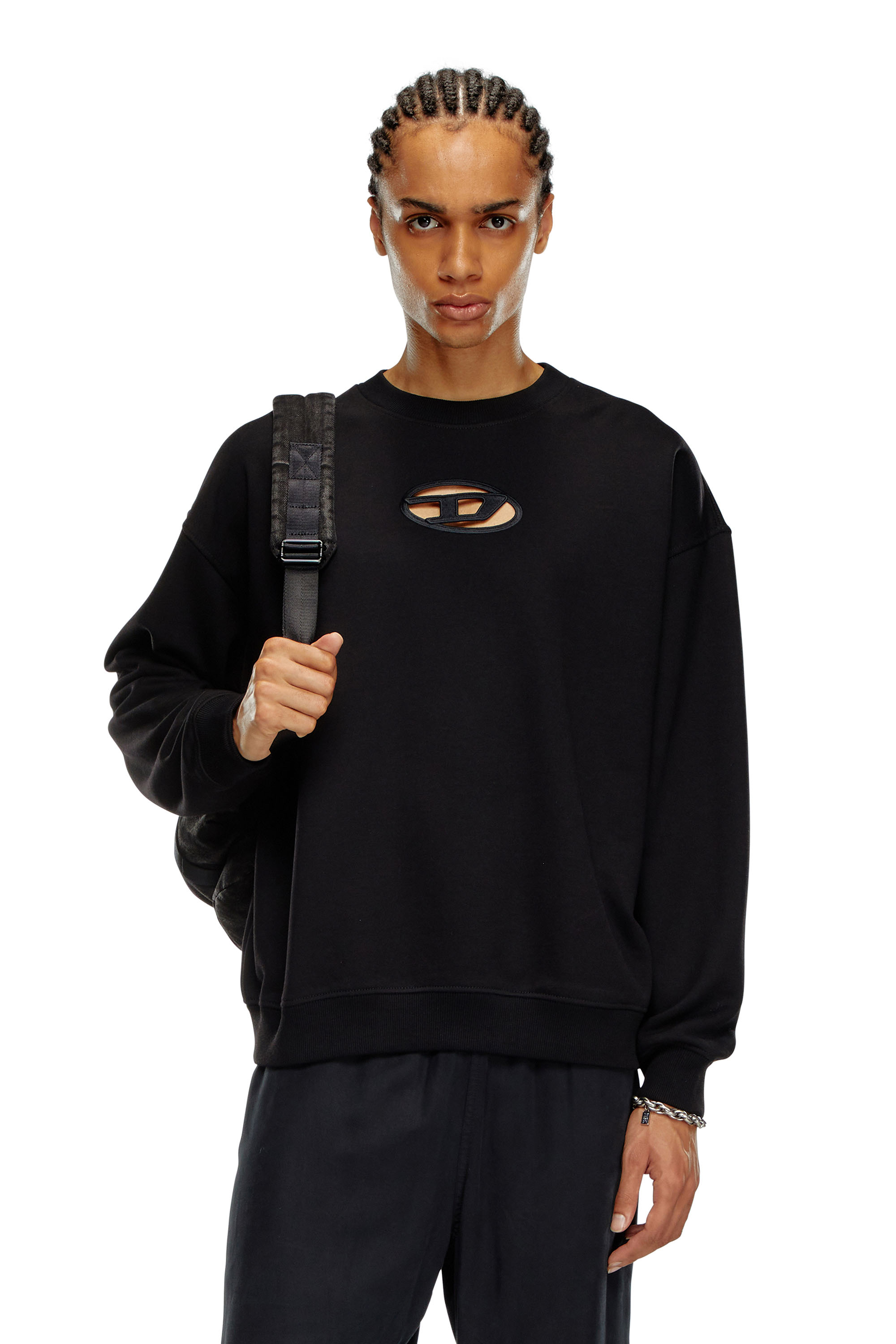 Diesel - S-BOXT-OD, Man Sweatshirt with cut-out Oval D logo in Black - Image 1