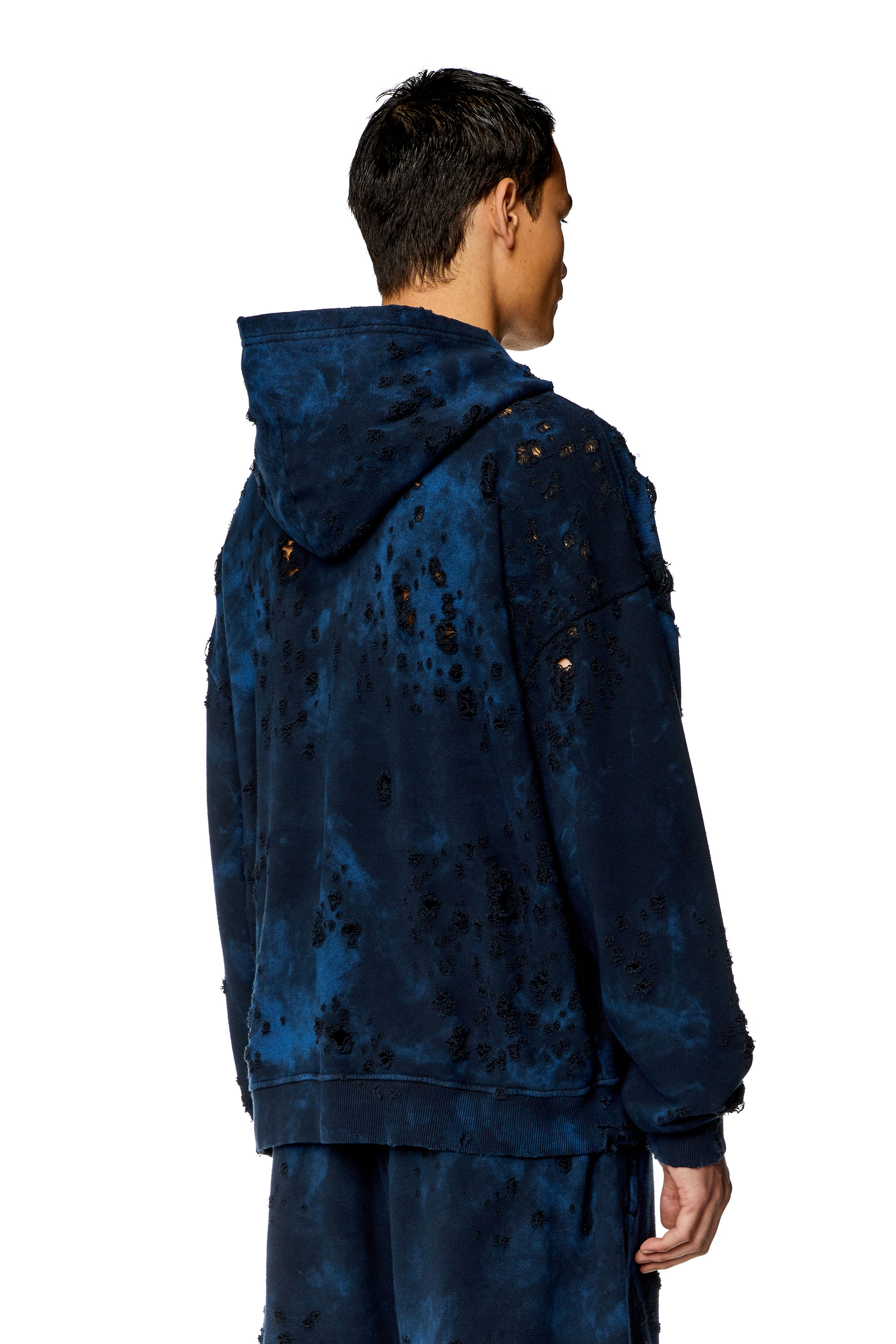Diesel - S-BOXT-HOOD-N9, Man Destroyed hoodie with marble-effect in Blue - Image 4