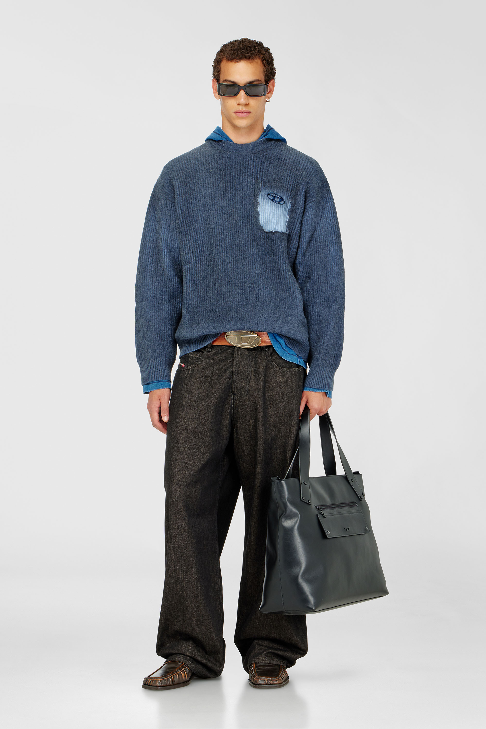 Diesel - K-PICKLER, Man's Wool-blend jumper with mock pocket in Dark Blue - 2