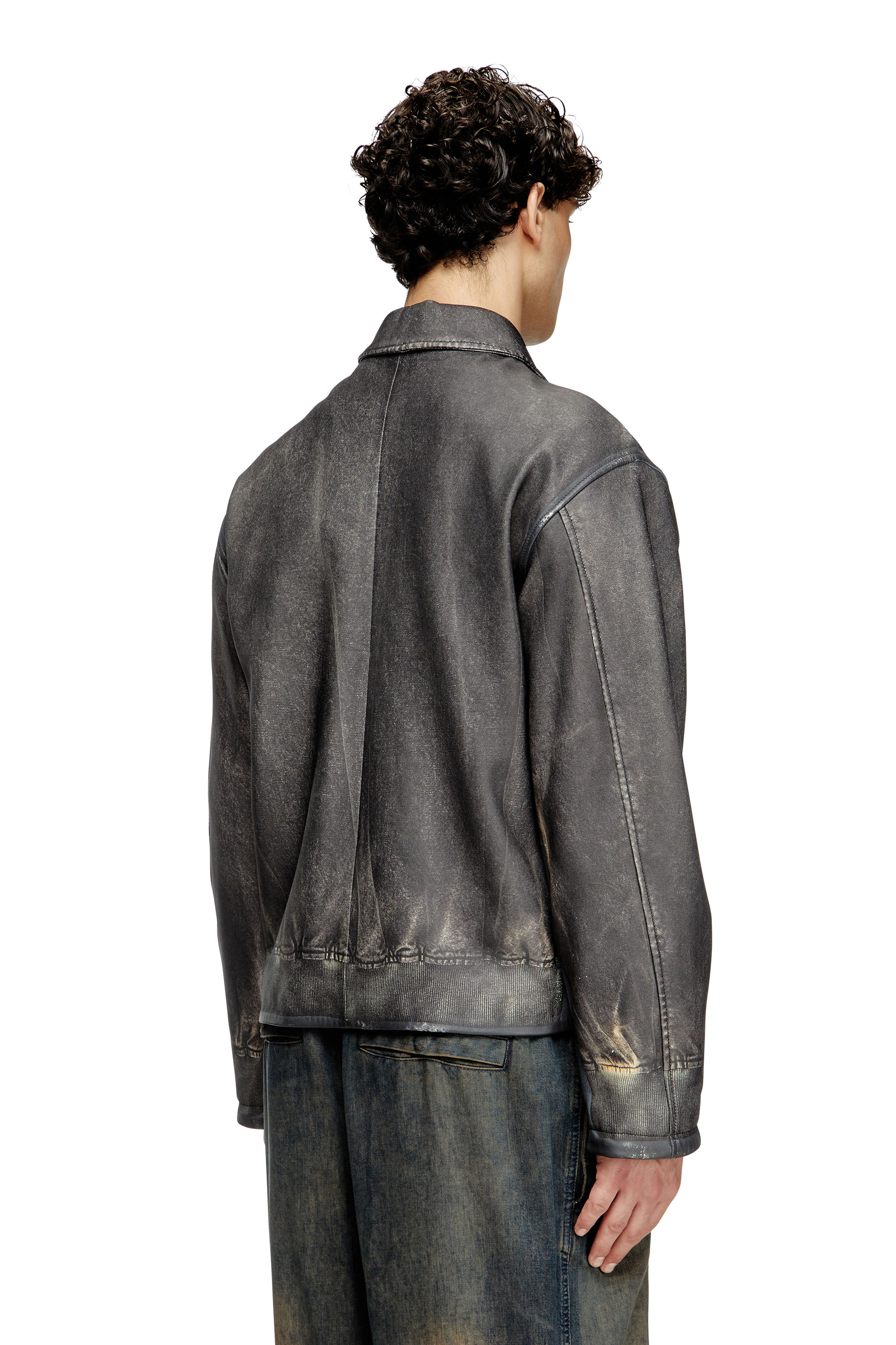 Diesel - L-MAYER, Man's Leather jacket with trompe l'oeil pockets in Black - 4