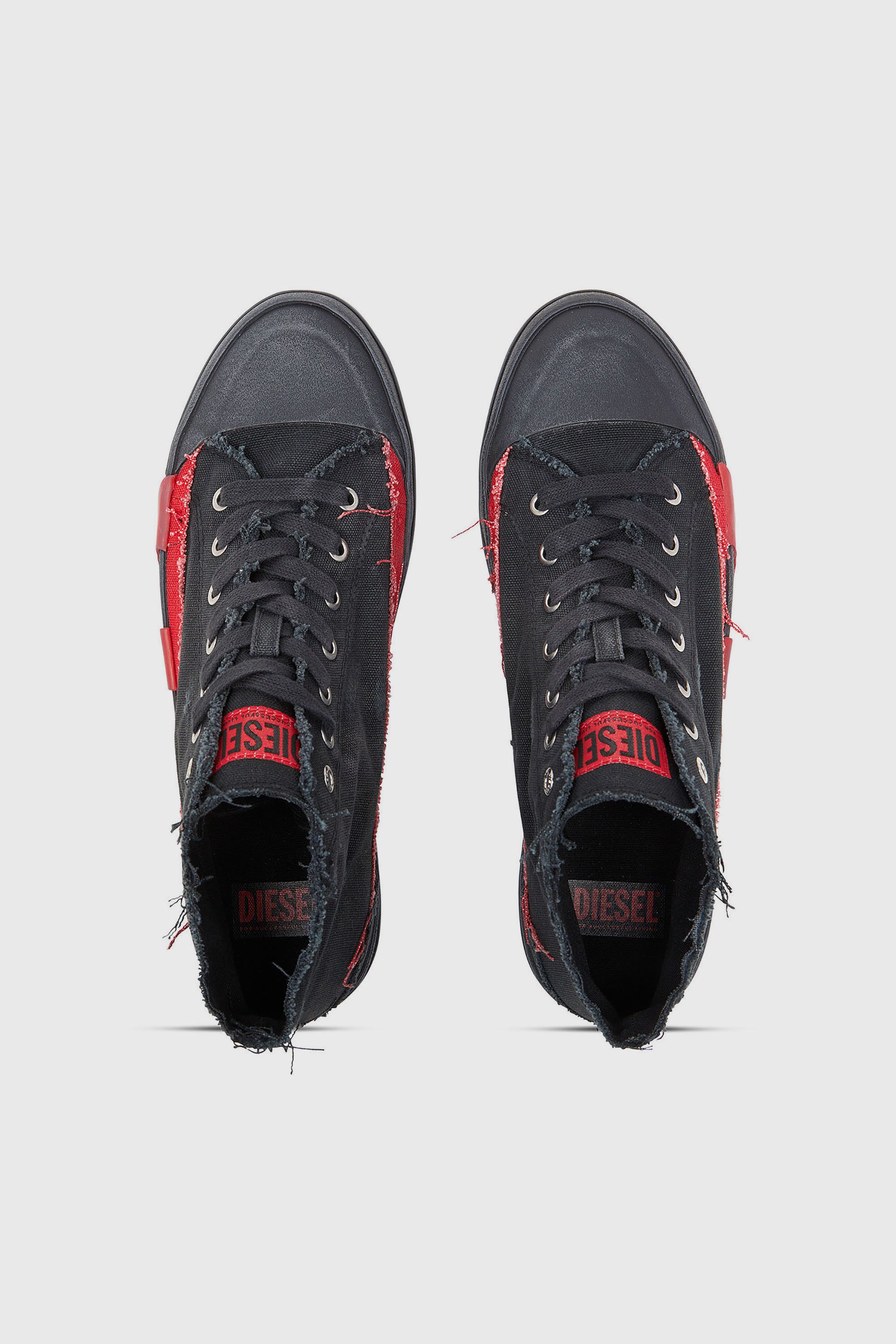 Diesel - S-D-VERSE MID II, Man's S-D-Verse-Distressed high-top sneakers in canvas in Black/Red - 4