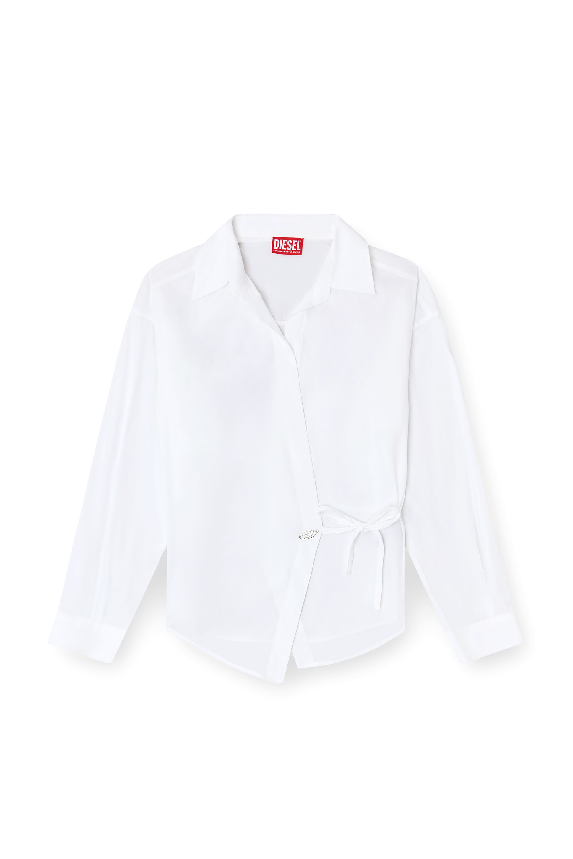 Diesel - C-DELPHI, Woman's Wrap shirt with logo charm in White - 3