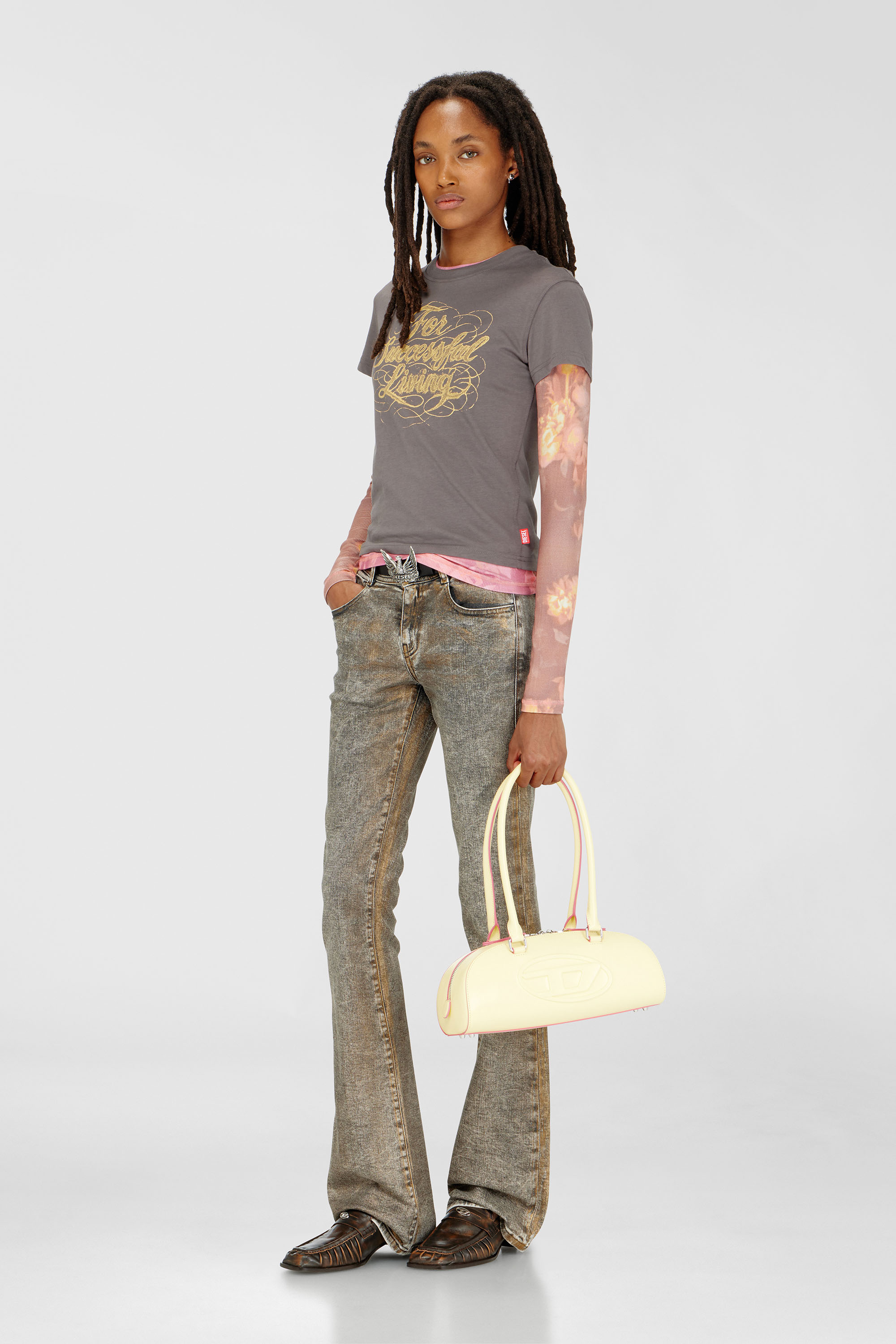 Diesel - T-ILA-AA4, Woman's T-shirt with logo print in Grey - 2