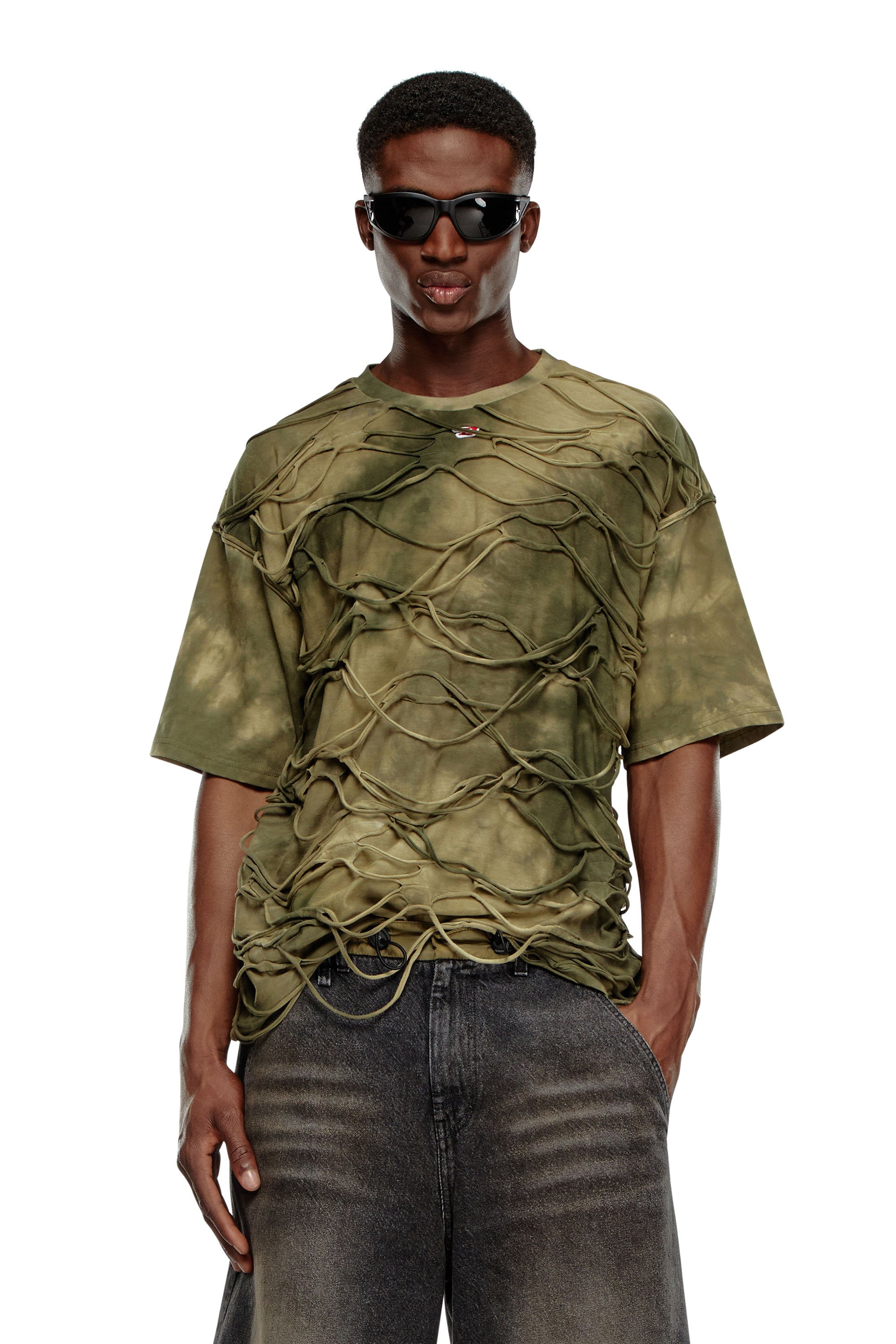 Diesel - T-BOXKET, Man T-shirt with floating strands in Green - Image 1