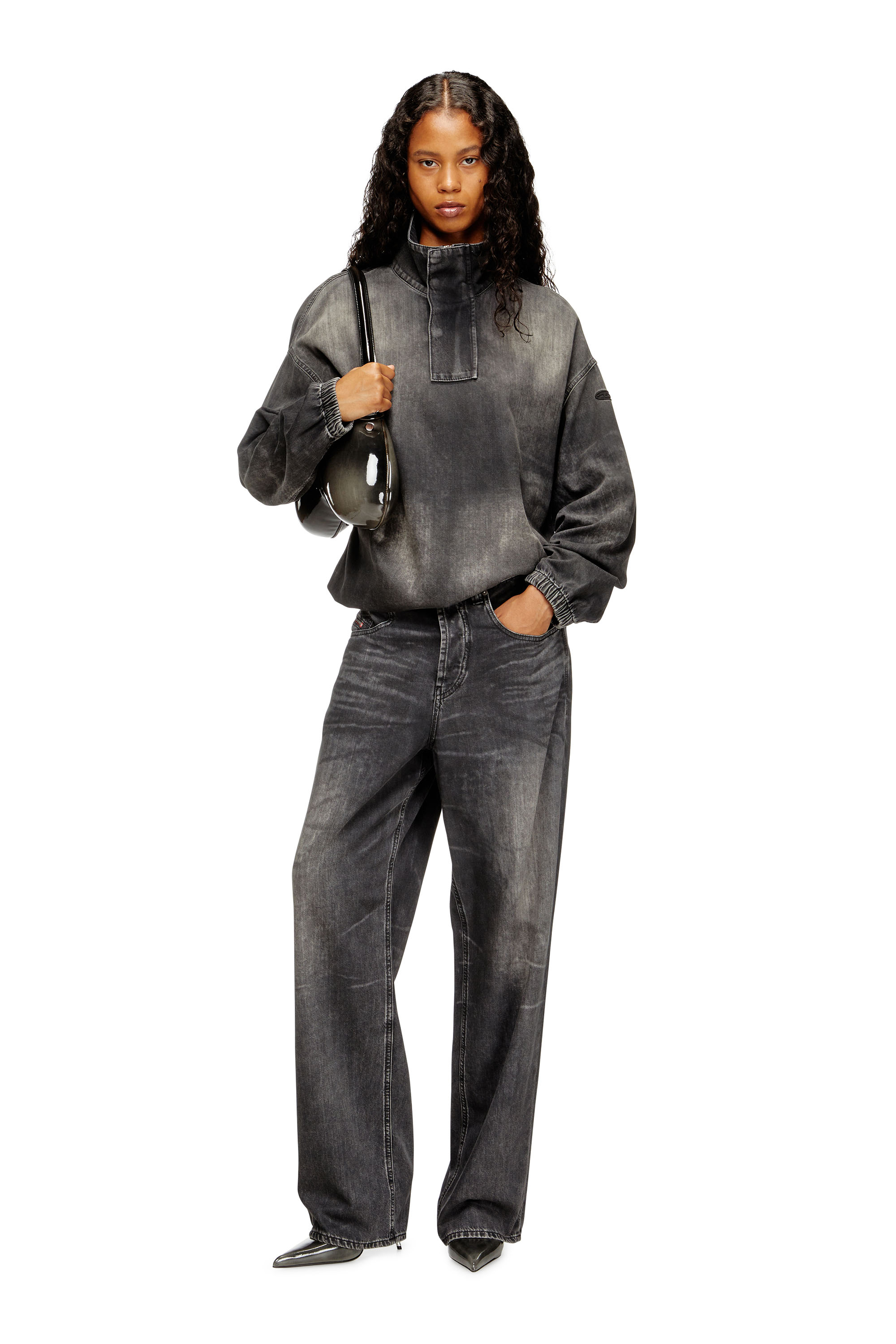 Diesel - D-FLOW-S3, Unisex's Denim top with mock neck in Black - 4