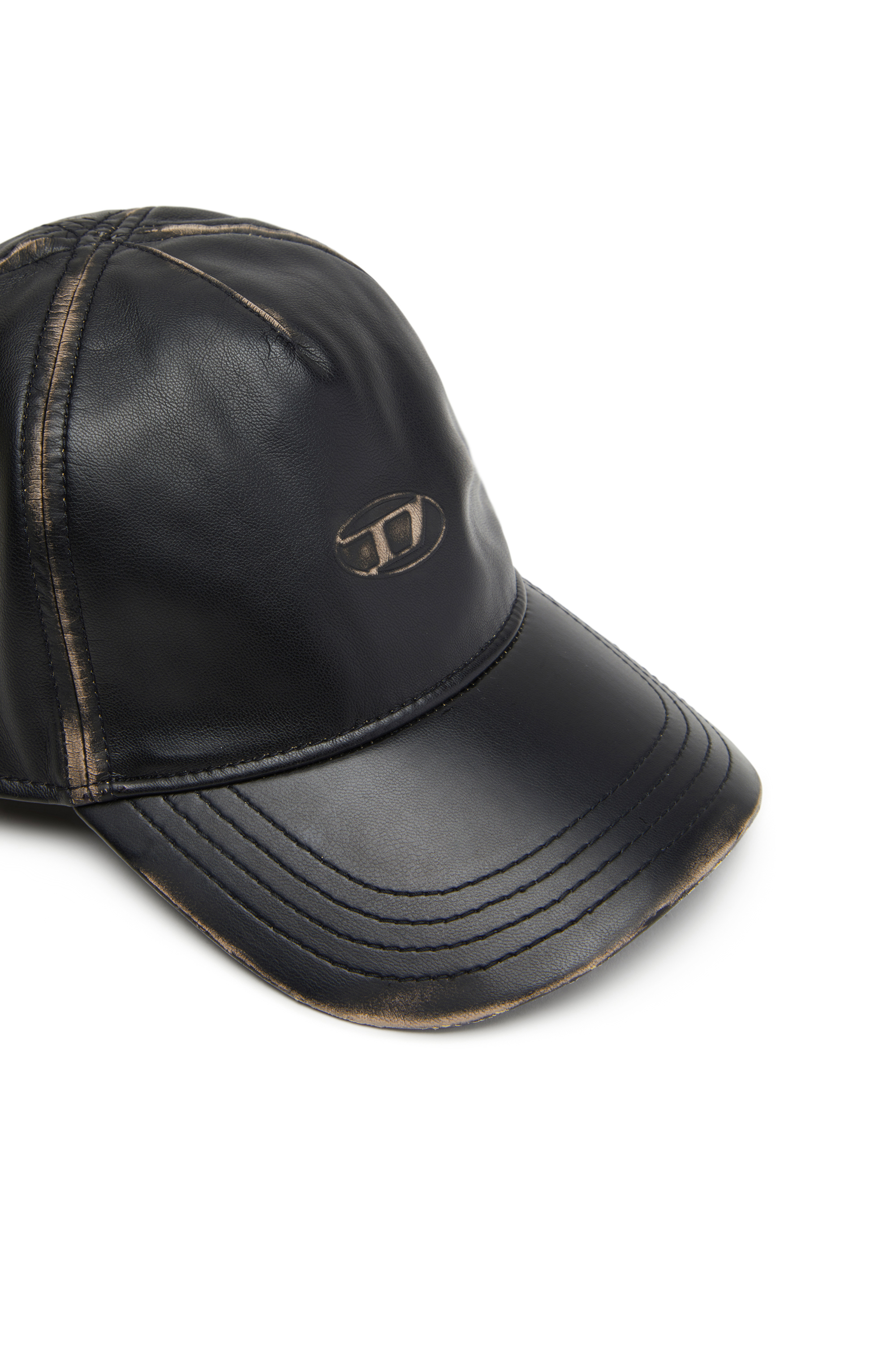Diesel - C-HEATHER, Man's Baseball cap in faux leather in Black - 3
