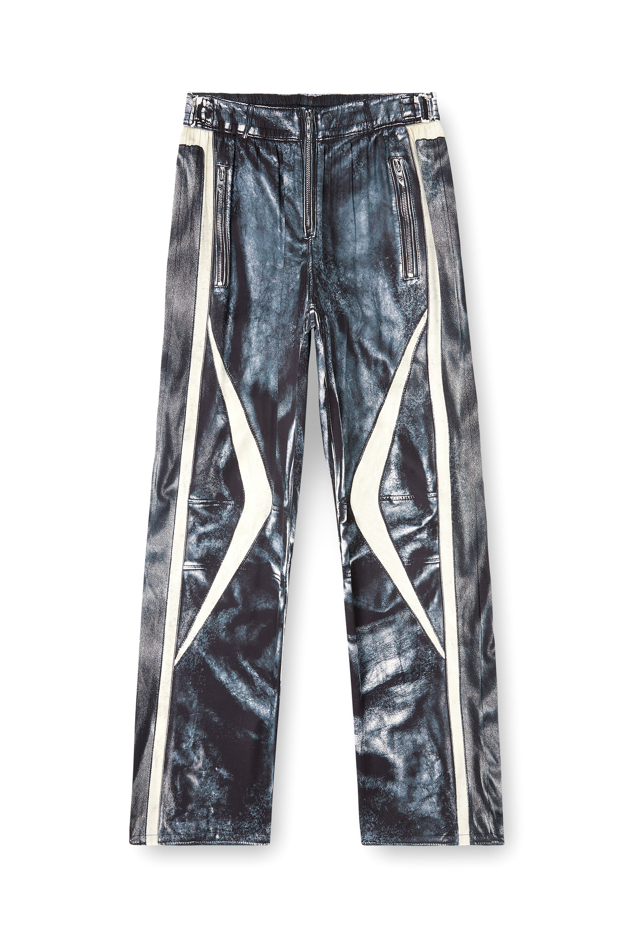 Diesel - P-THECK-BMCZ, Man's Biker-trompe l'oeil satin track pants in Dark Blue - 2