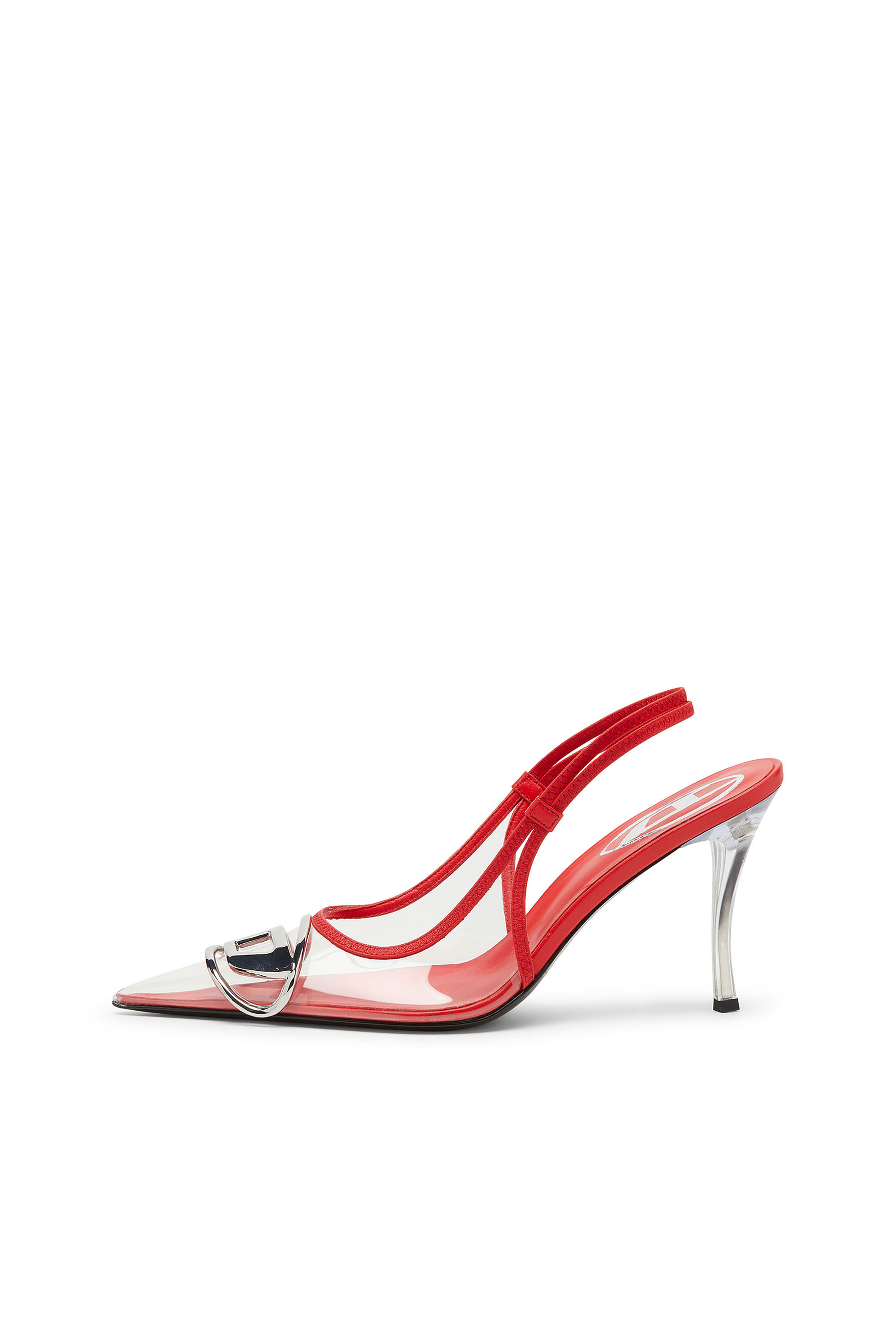 Diesel - D-VENUS SB, Woman's D-Venus-Leather-trim transparent slingback pumps in Red - 2