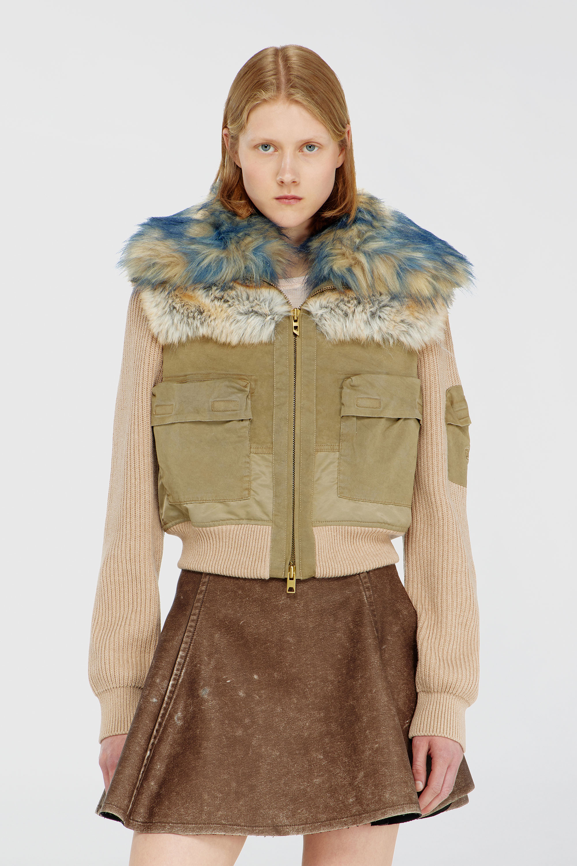 Diesel - G-USTAV, Woman's Bomber jacket with rib-knit and plush trims in Beige - 3