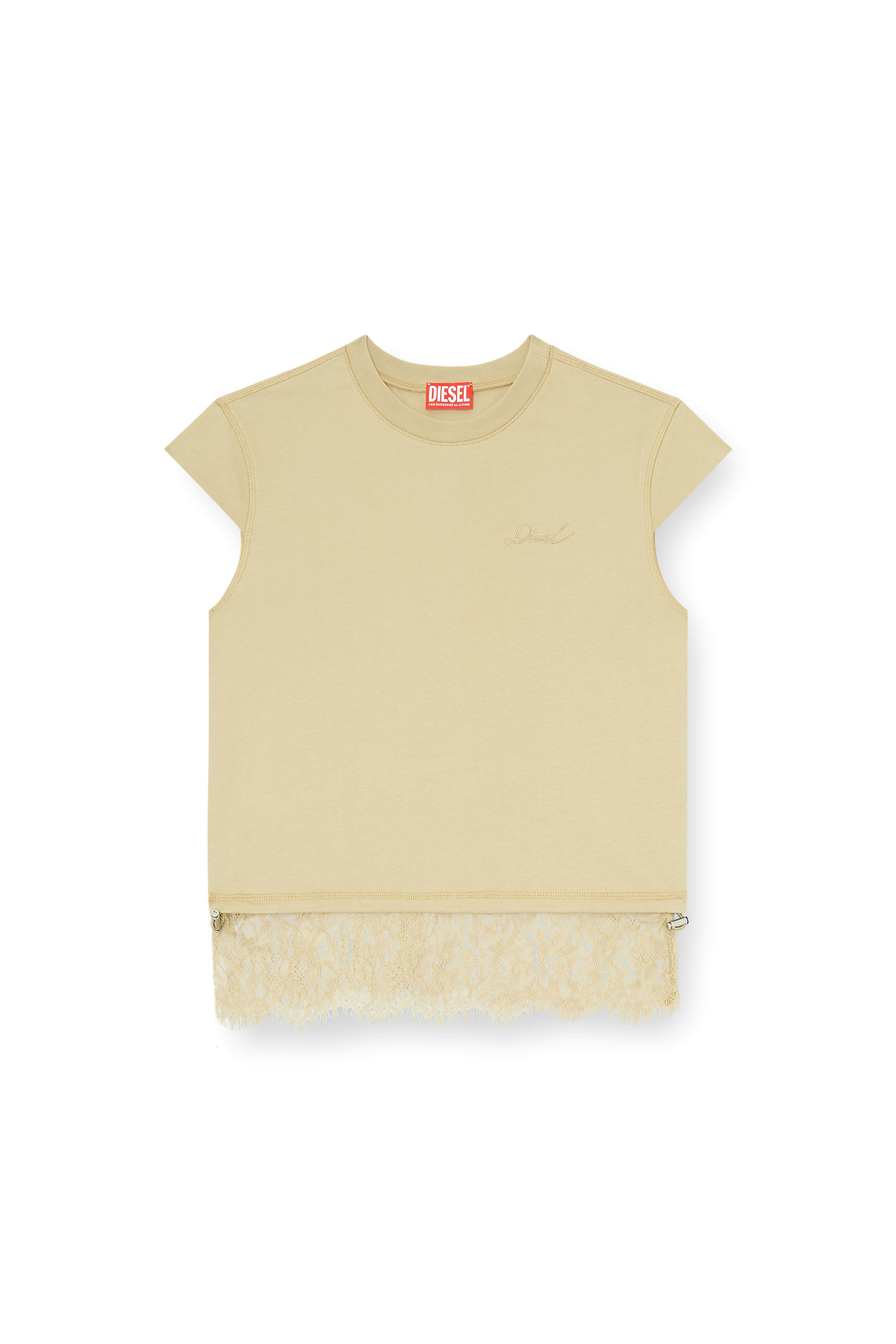 Diesel - T-LUNA, Woman's Jersey t-shirt with lace hem in Beige - 3
