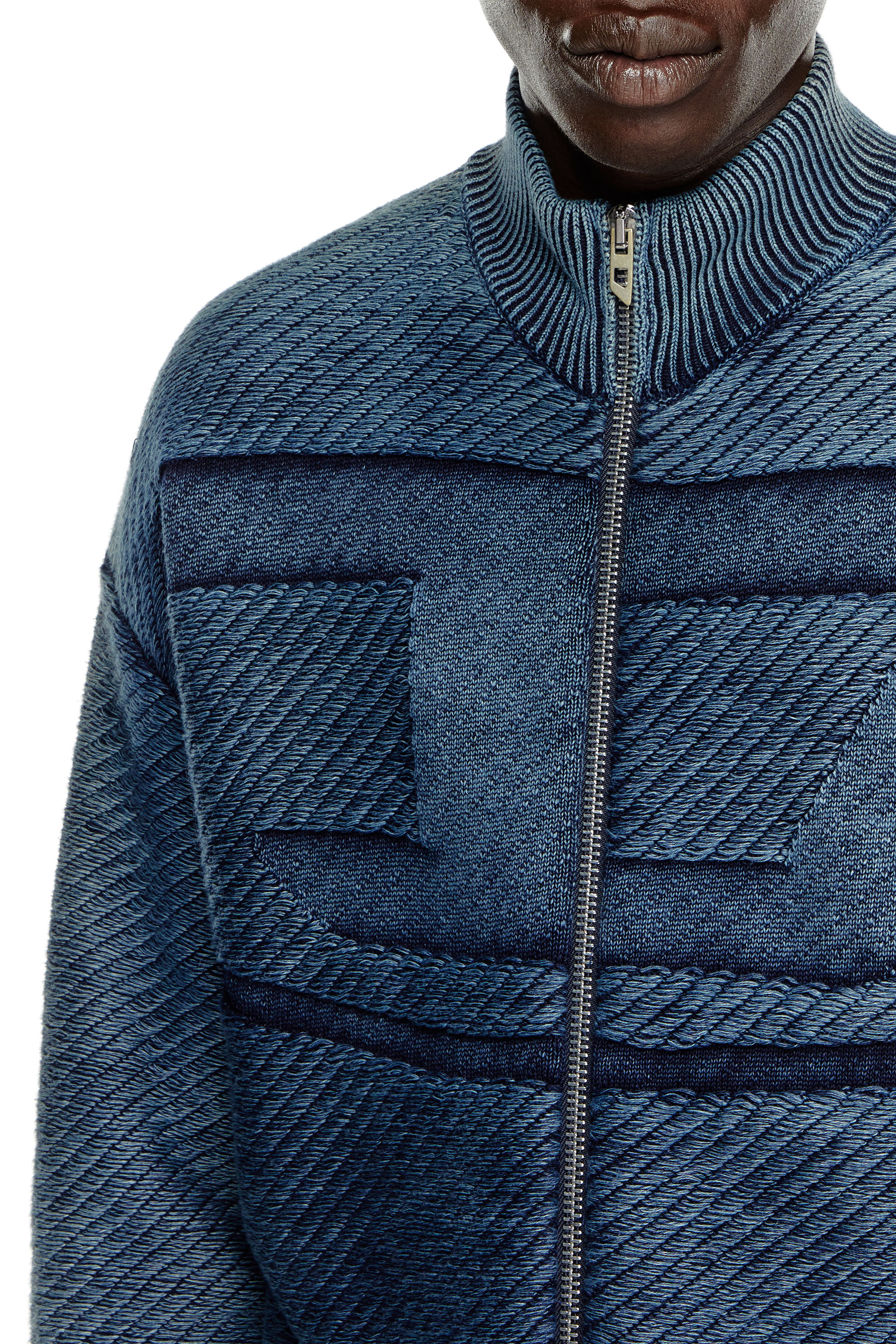 Diesel - K-KLEVERY-ZIP, Man Denim-effect zip-up cardigan in cotton in Blue - Image 5