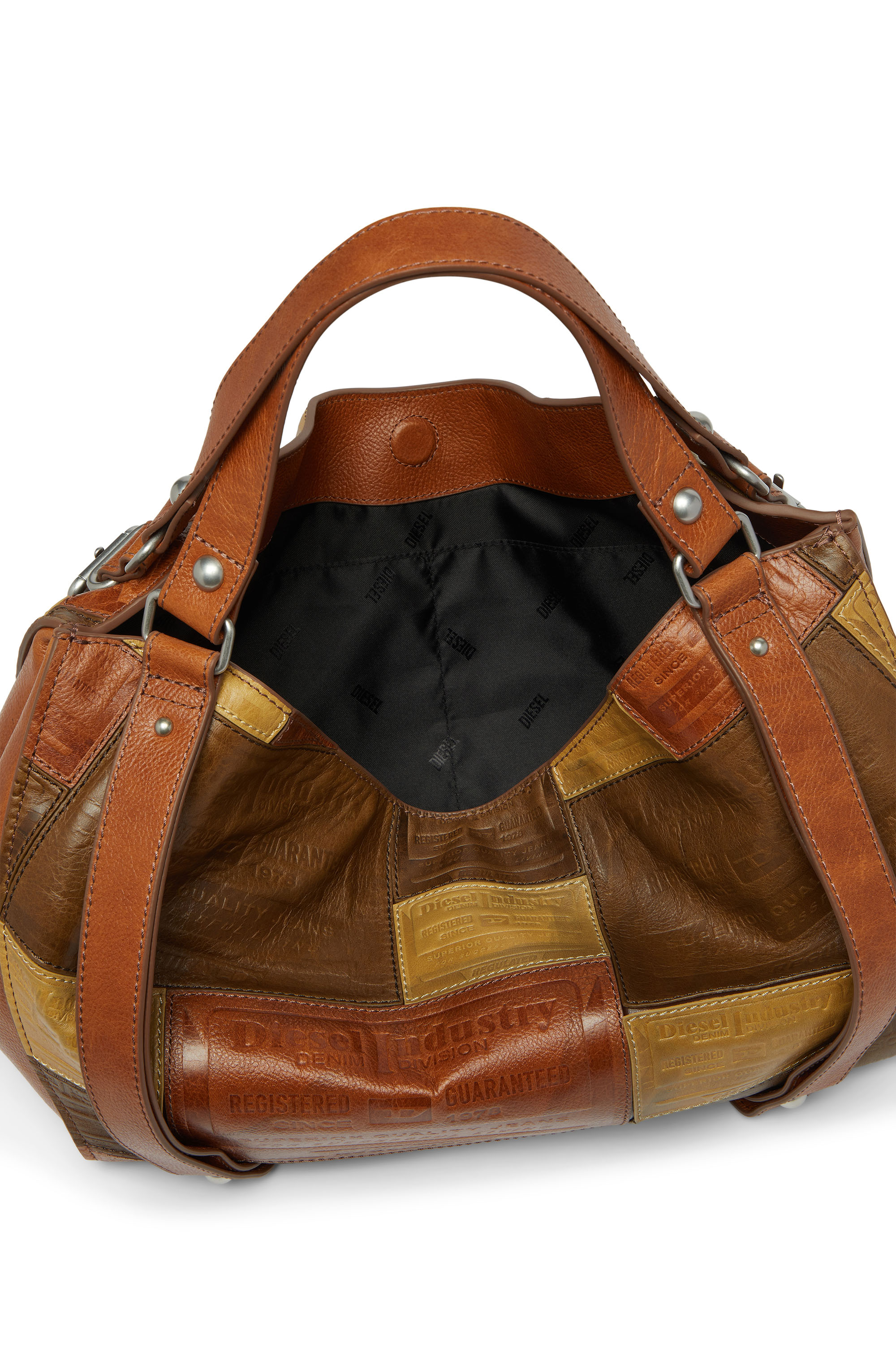 Diesel - D-ONE TOPHANDLE M, Unisex's D-One-Medium top-handle bag in patchwork leather in Brown - 4