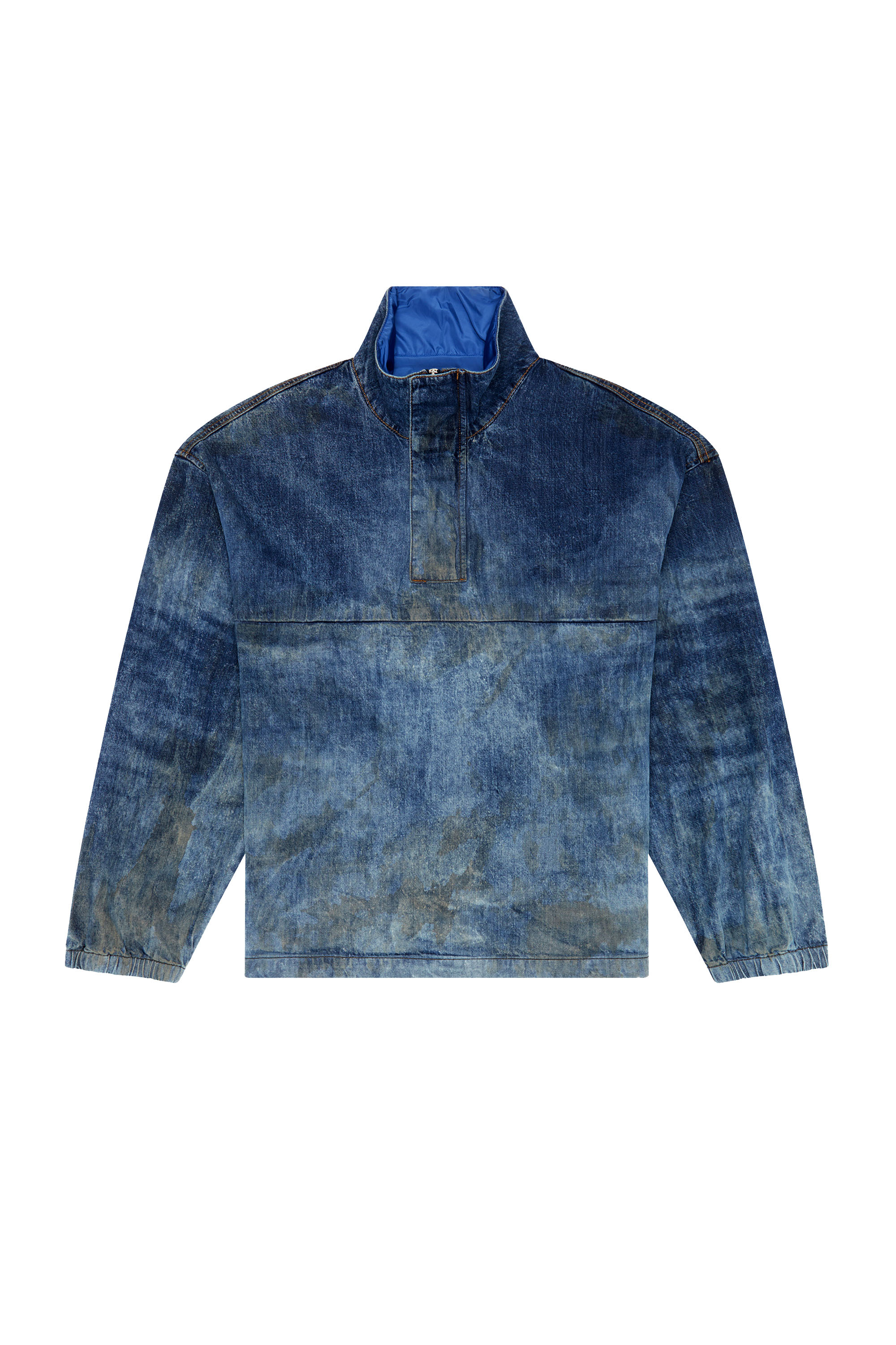 Diesel - D-FLOW-FSE, Man Pullover jacket in dirt-effect denim in Blue - Image 3