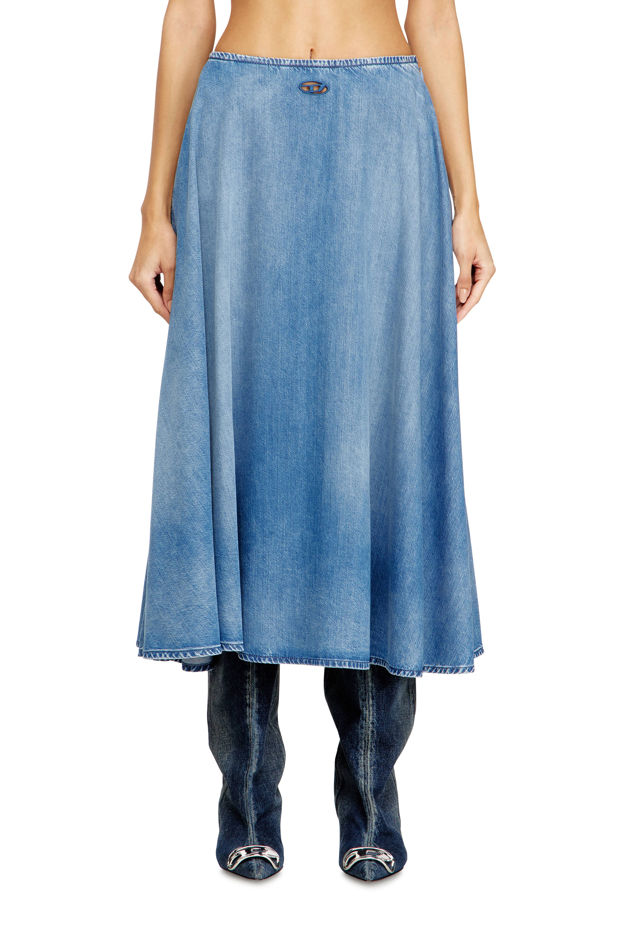 Diesel - DE-ANNIE-S3, Woman's Full skirt in fluid denim in Light Blue - 1