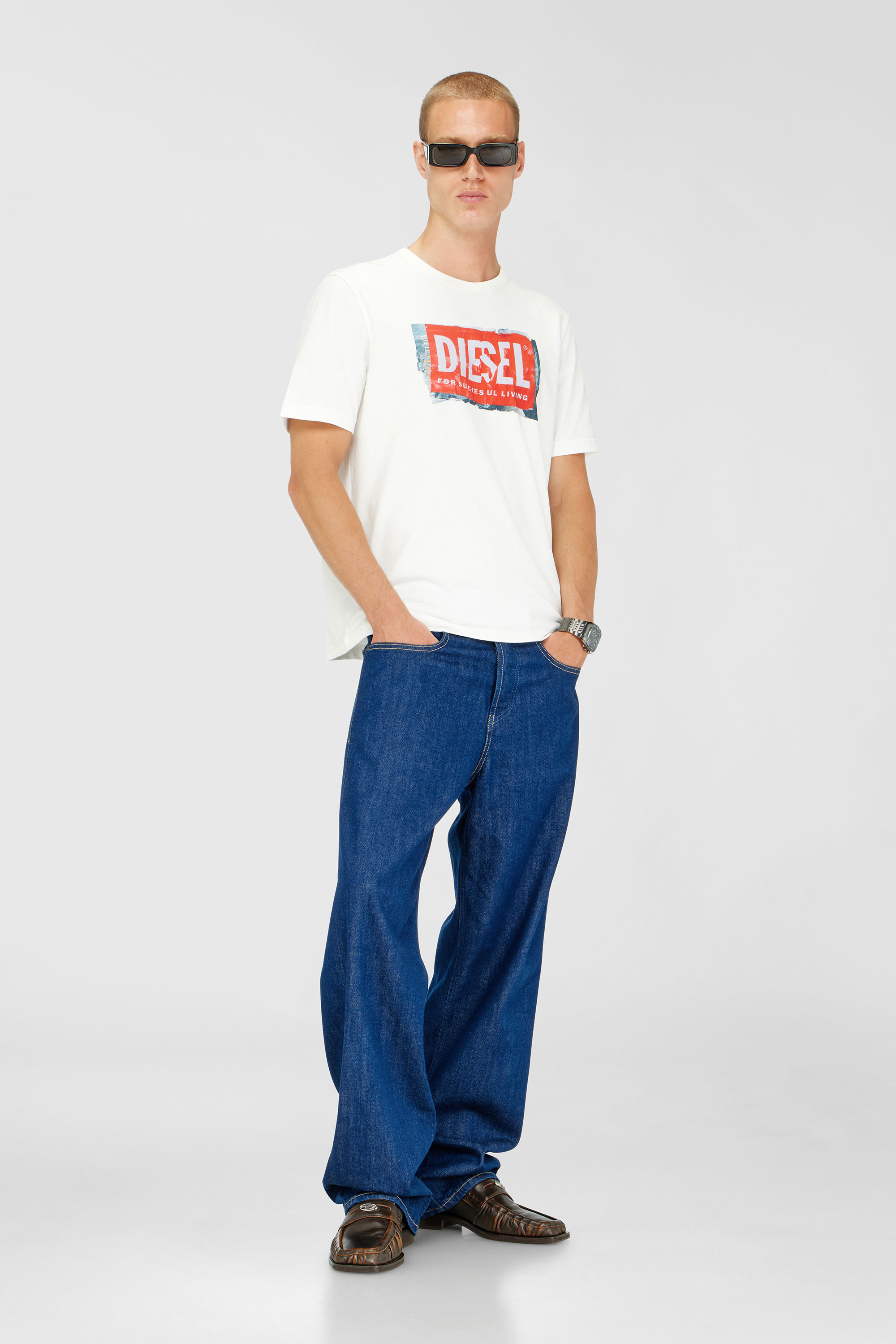 Diesel - T-ADJUST-Q6, Man's T-shirt with crumpled-effect logo in White - 2